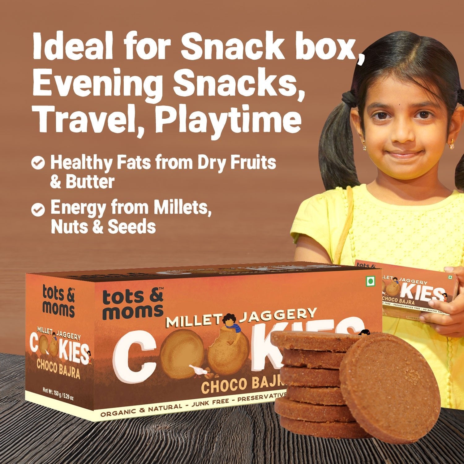 Tots & Moms Millet & Jaggery Cookies - Choco Bajra | 150g - HS08
