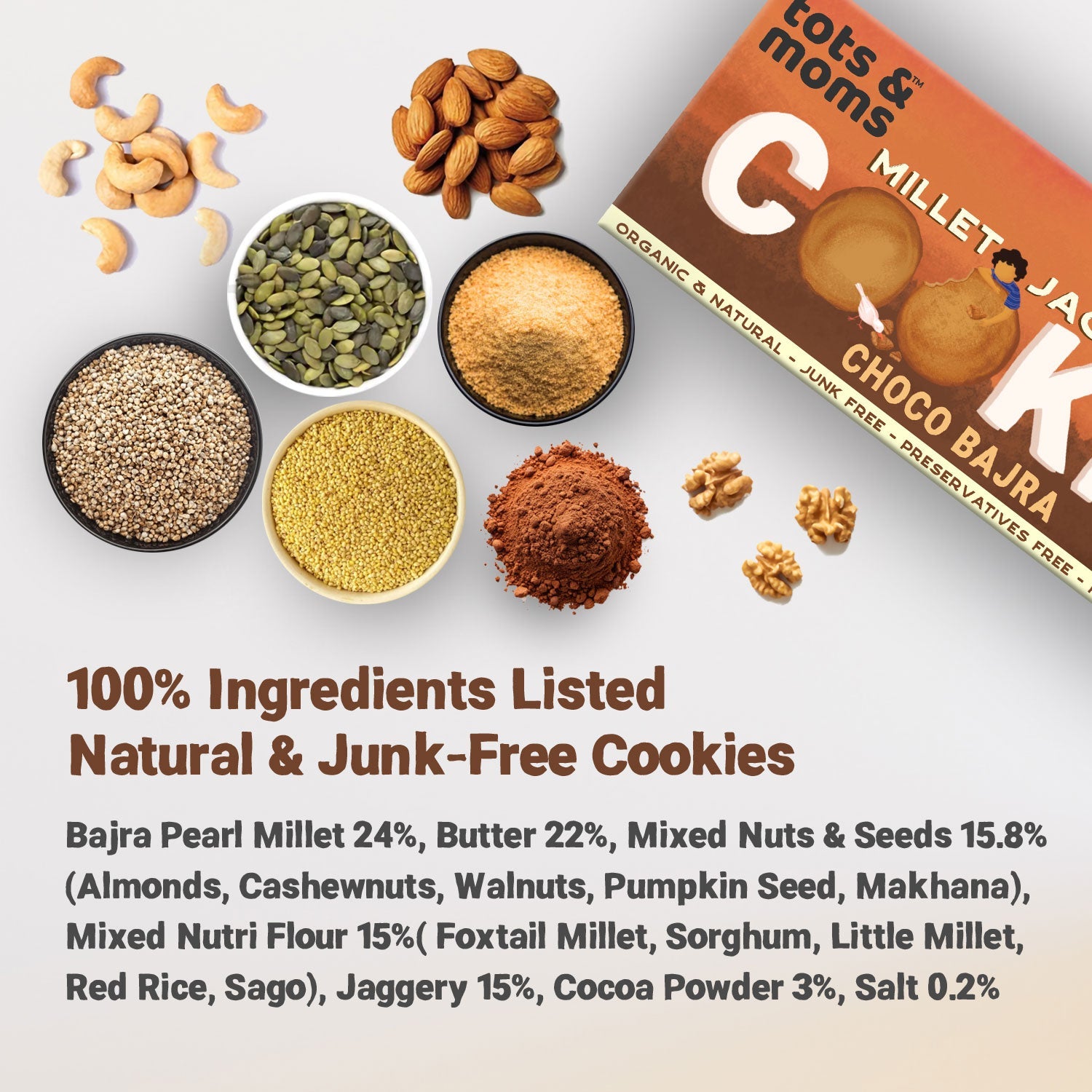 Tots & Moms Millet & Jaggery Cookies - Choco Bajra | 150g - HS08