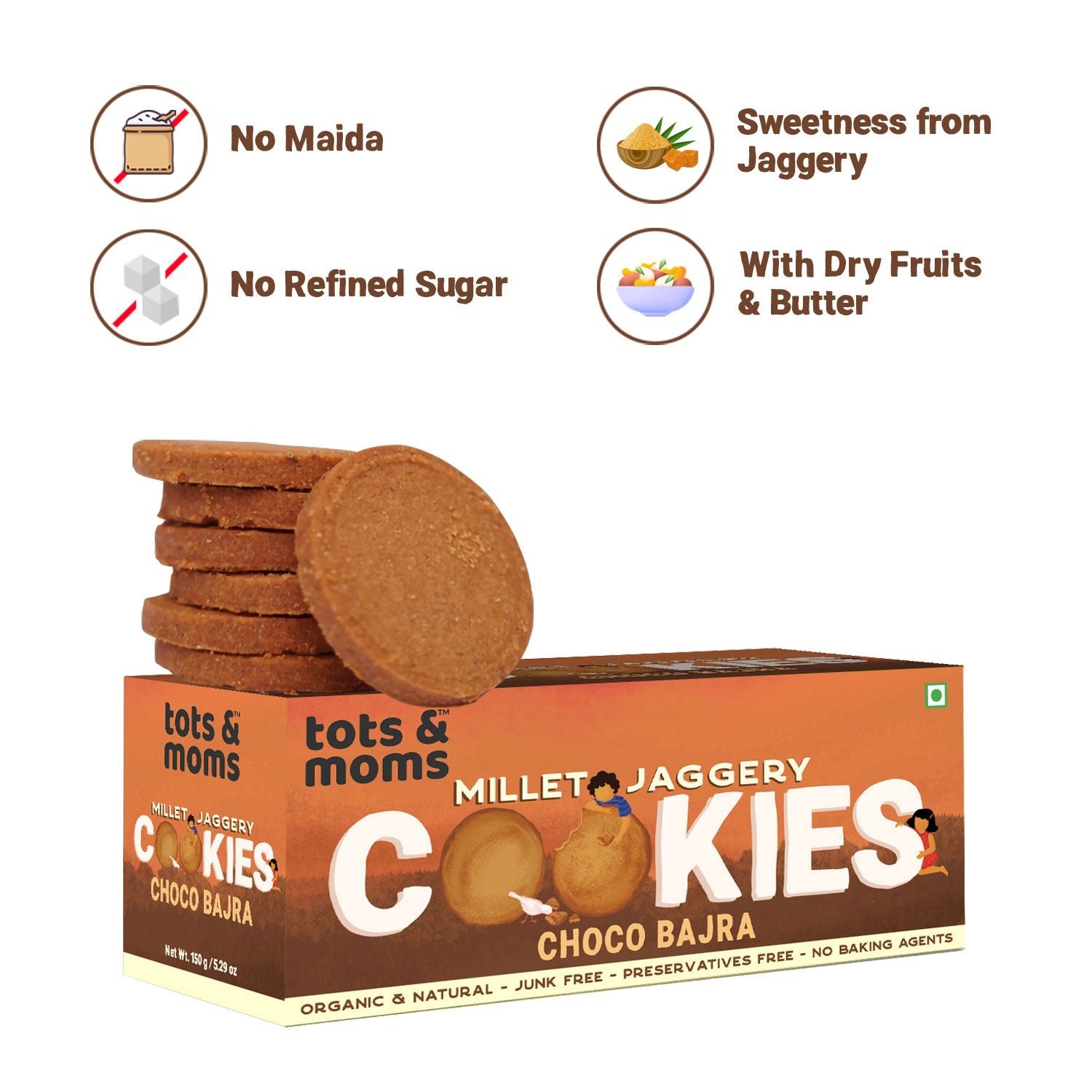 Tots & Moms Millet & Jaggery Cookies - Choco Bajra | 150g - HS08