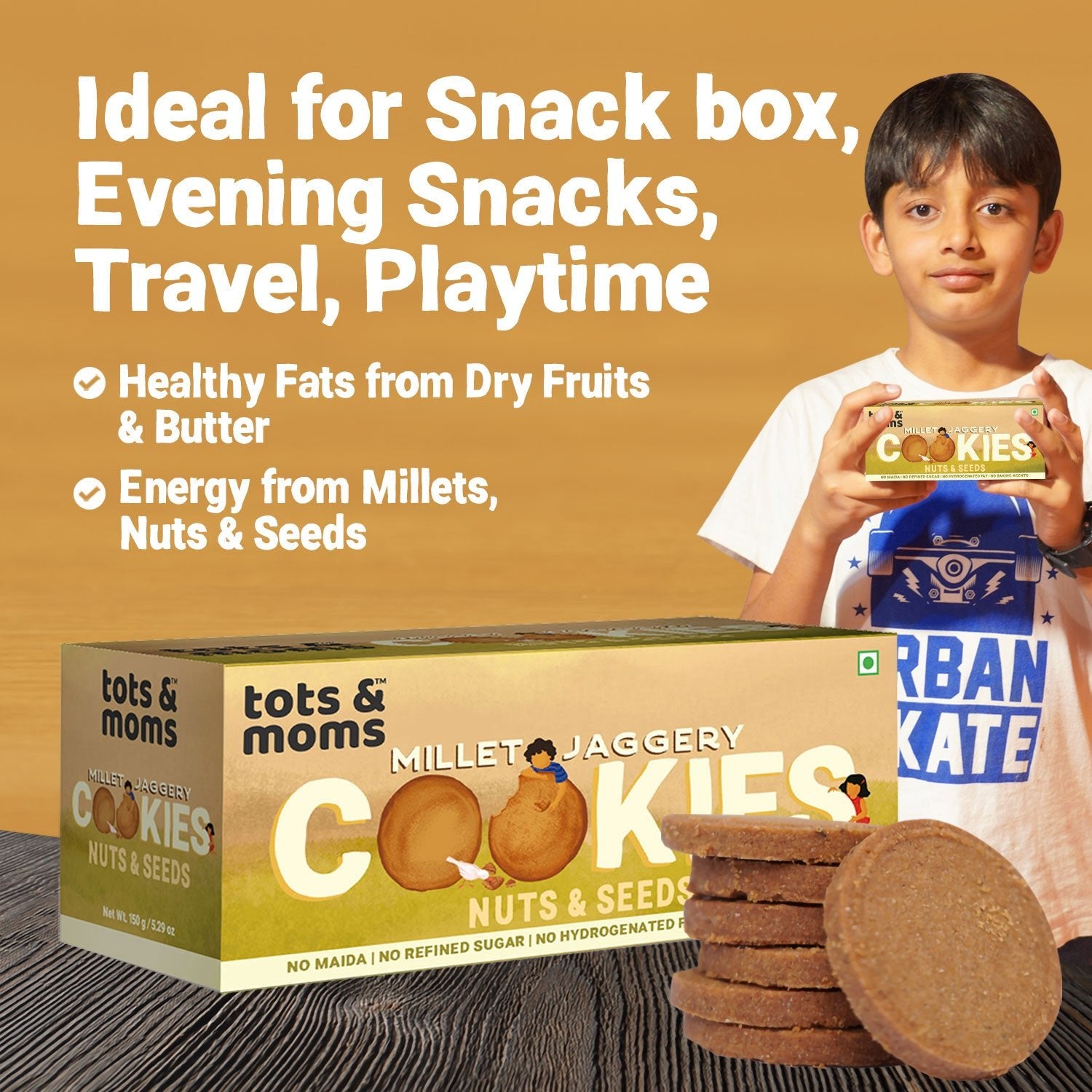 Tots & Moms Millet & Jaggery Cookies - Nuts & Seeds | 150g - HS06