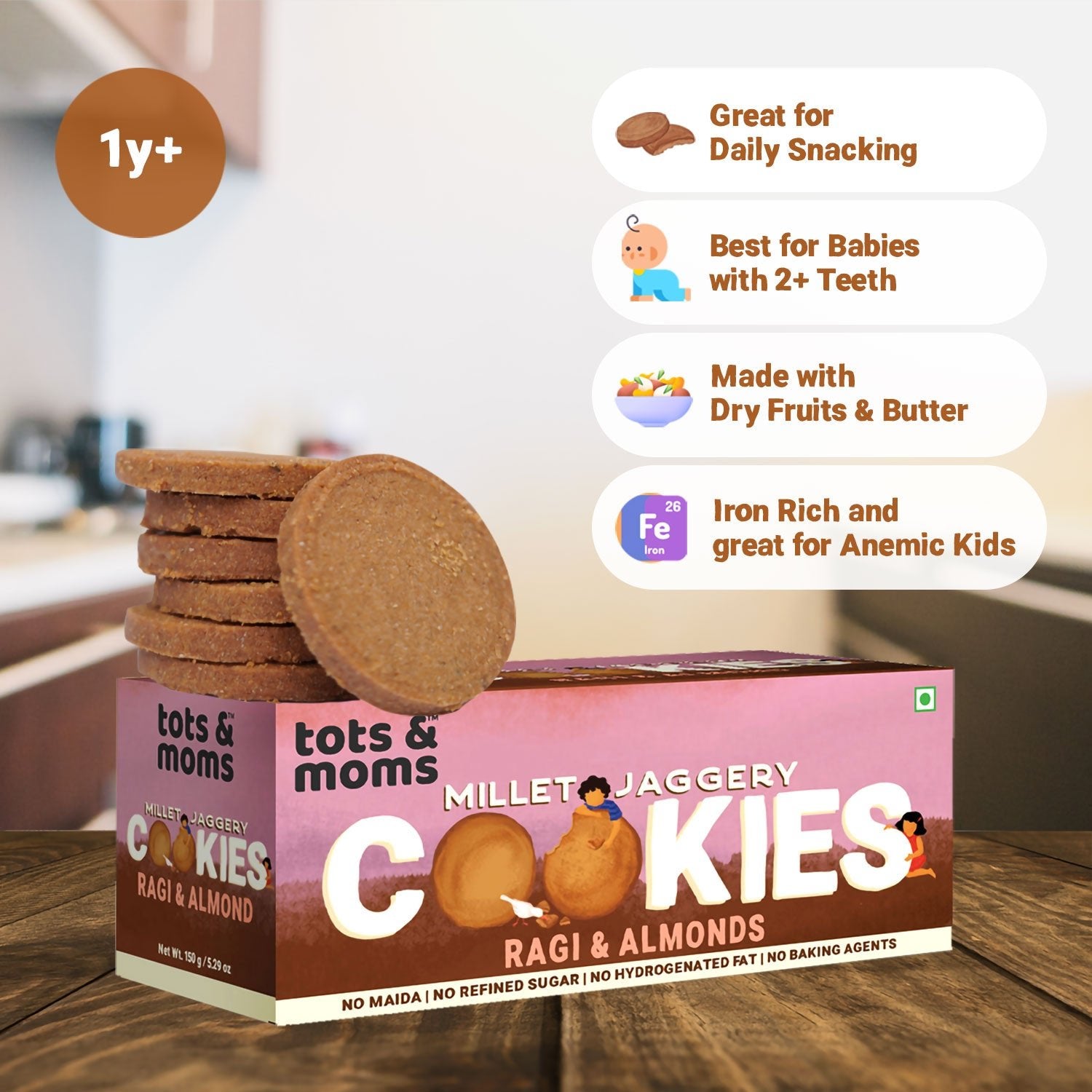 Tots & Moms Millet & Jaggery Cookies - Ragi & Almonds | 150g - HS05