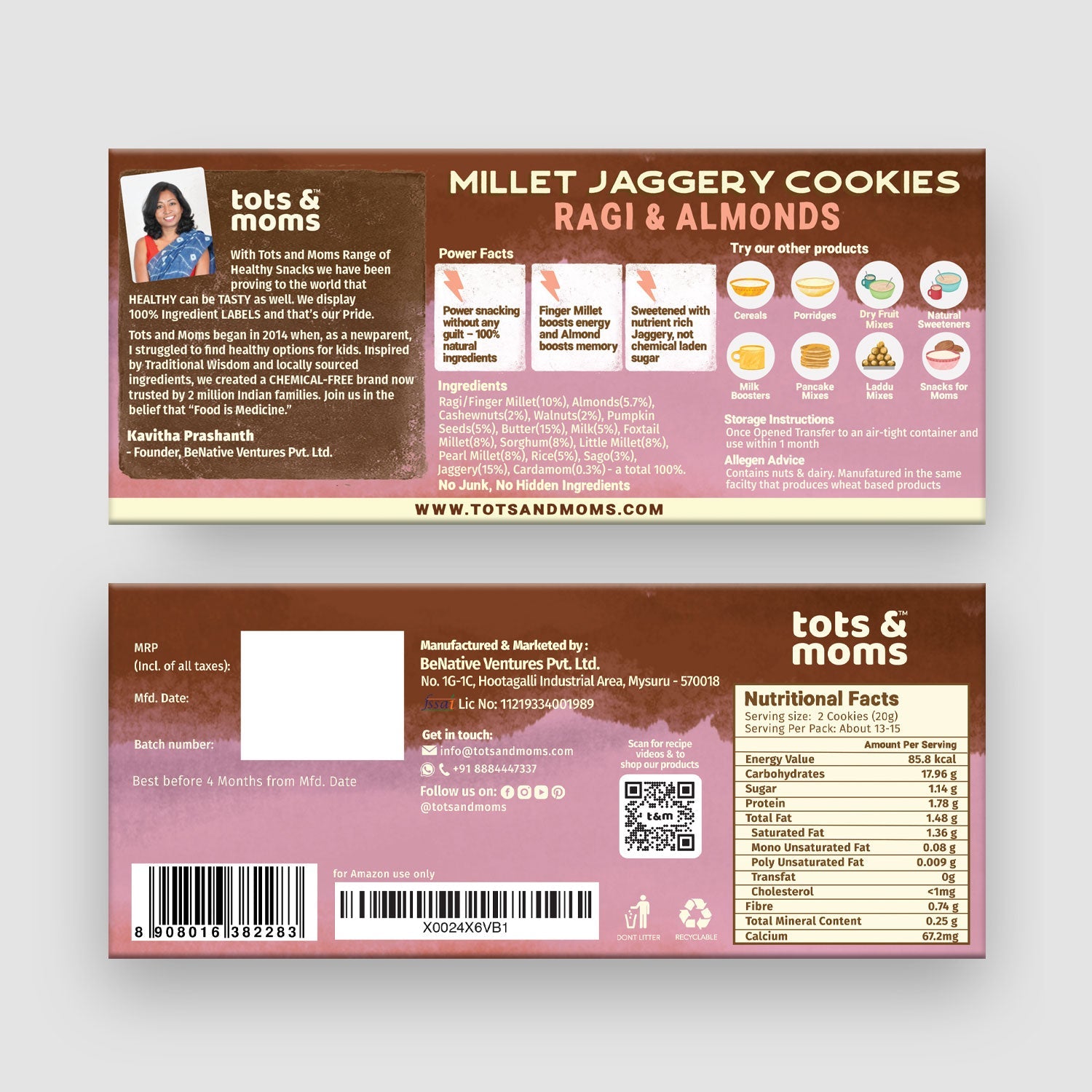 Tots & Moms Millet & Jaggery Cookies - Ragi & Almonds | 150g - HS05