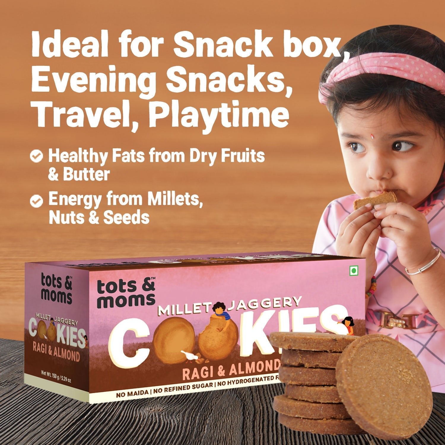 Tots & Moms Millet & Jaggery Cookies - Ragi & Almonds | 150g - HS05