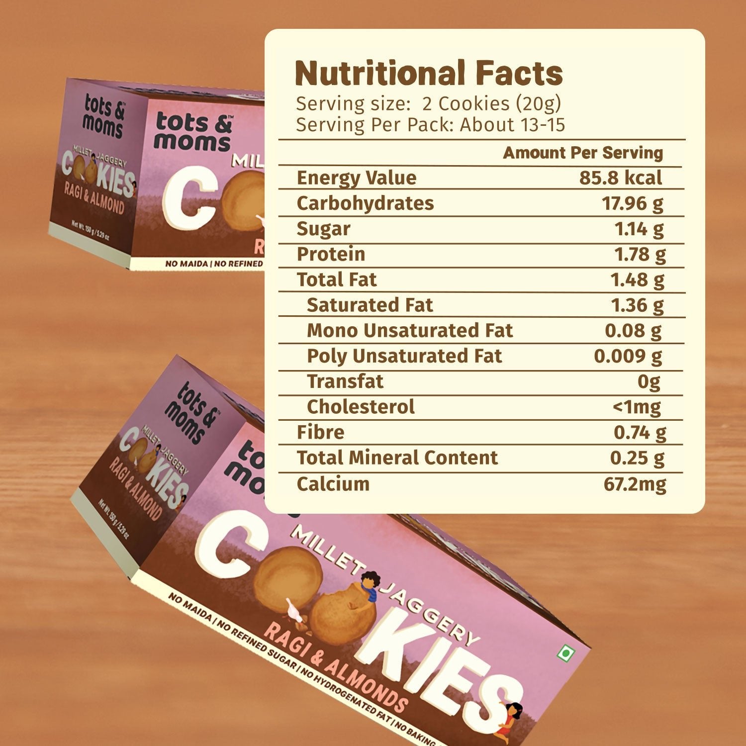 Tots & Moms Millet & Jaggery Cookies - Ragi & Almonds | 150g - HS05