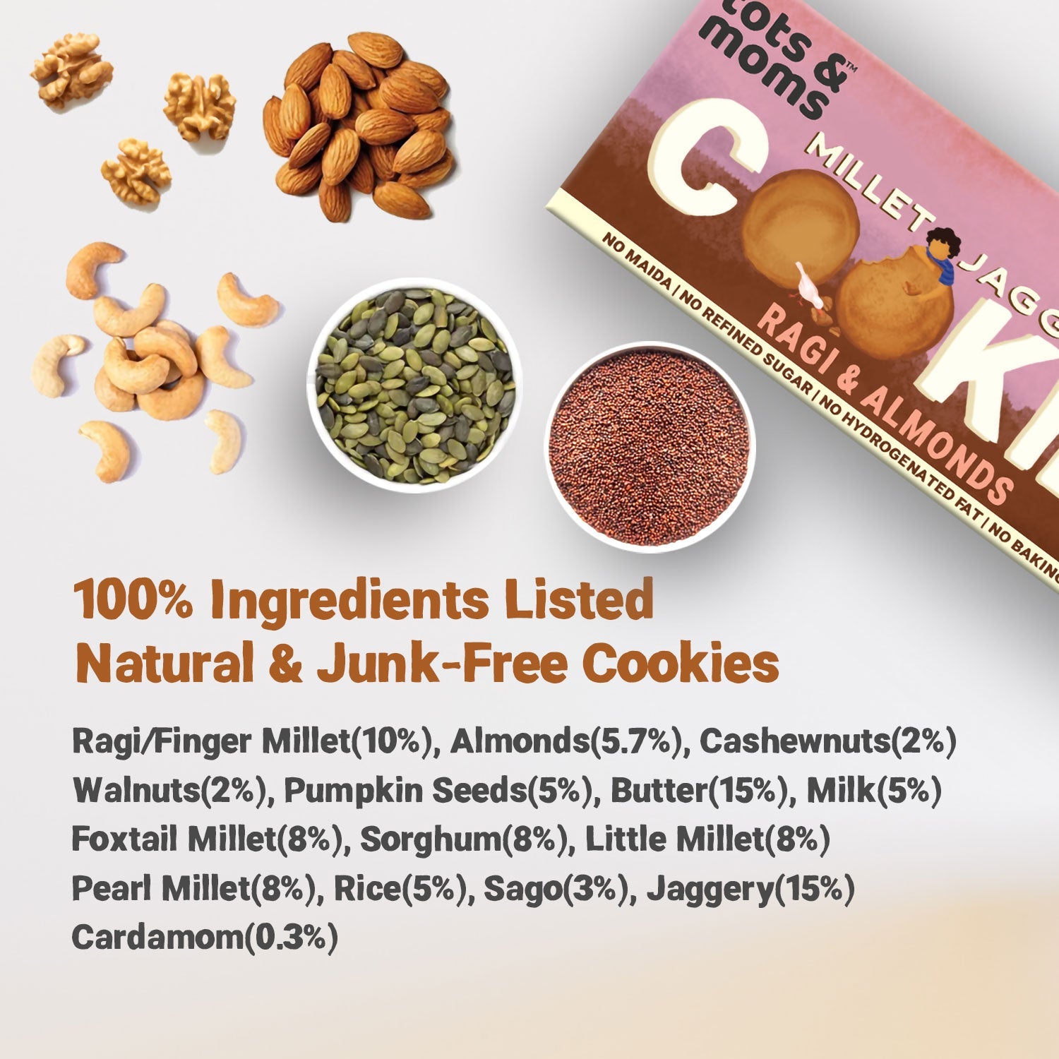 Tots & Moms Millet & Jaggery Cookies - Ragi & Almonds | 150g - HS05