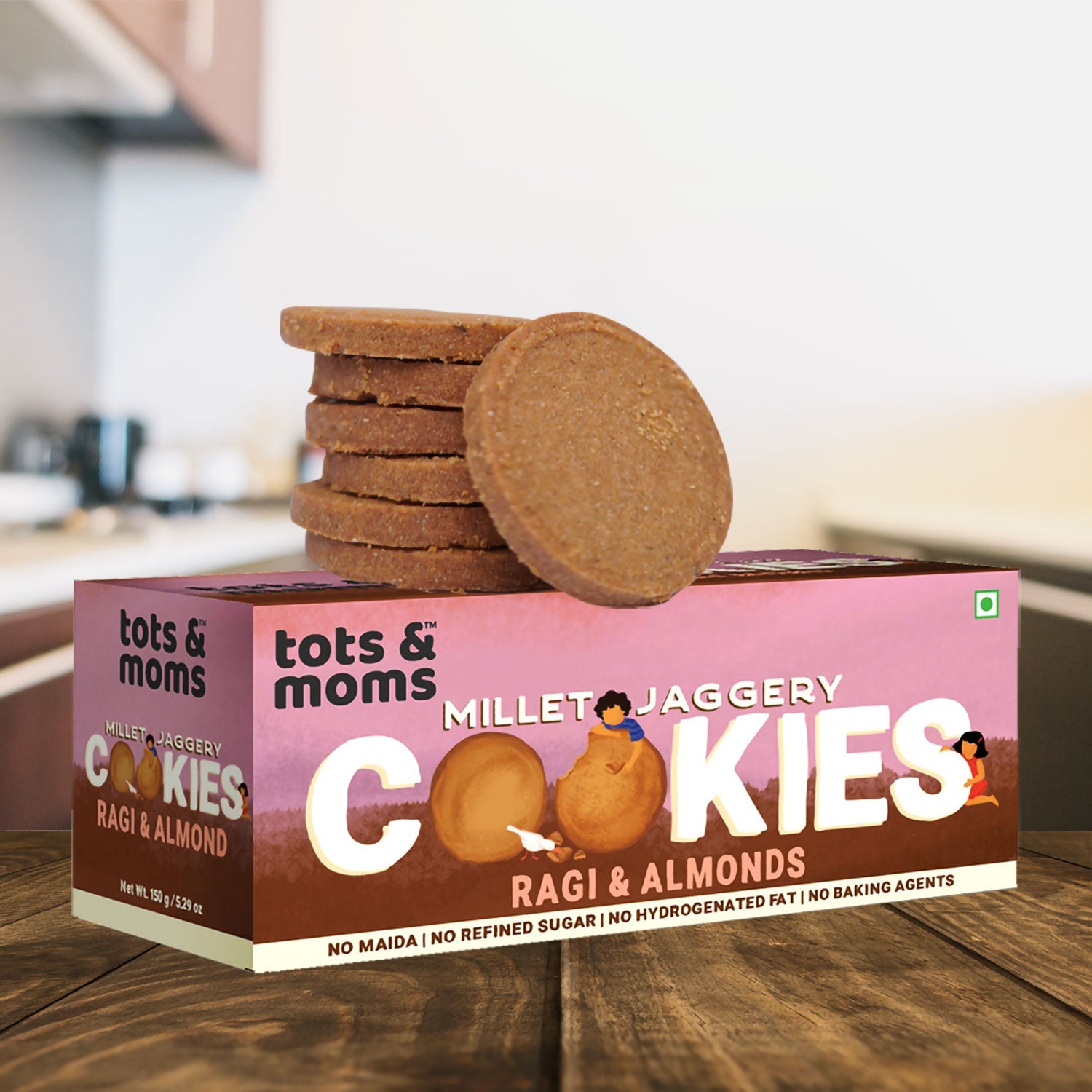Tots & Moms Millet & Jaggery Cookies - Ragi & Almonds | 150g - HS05