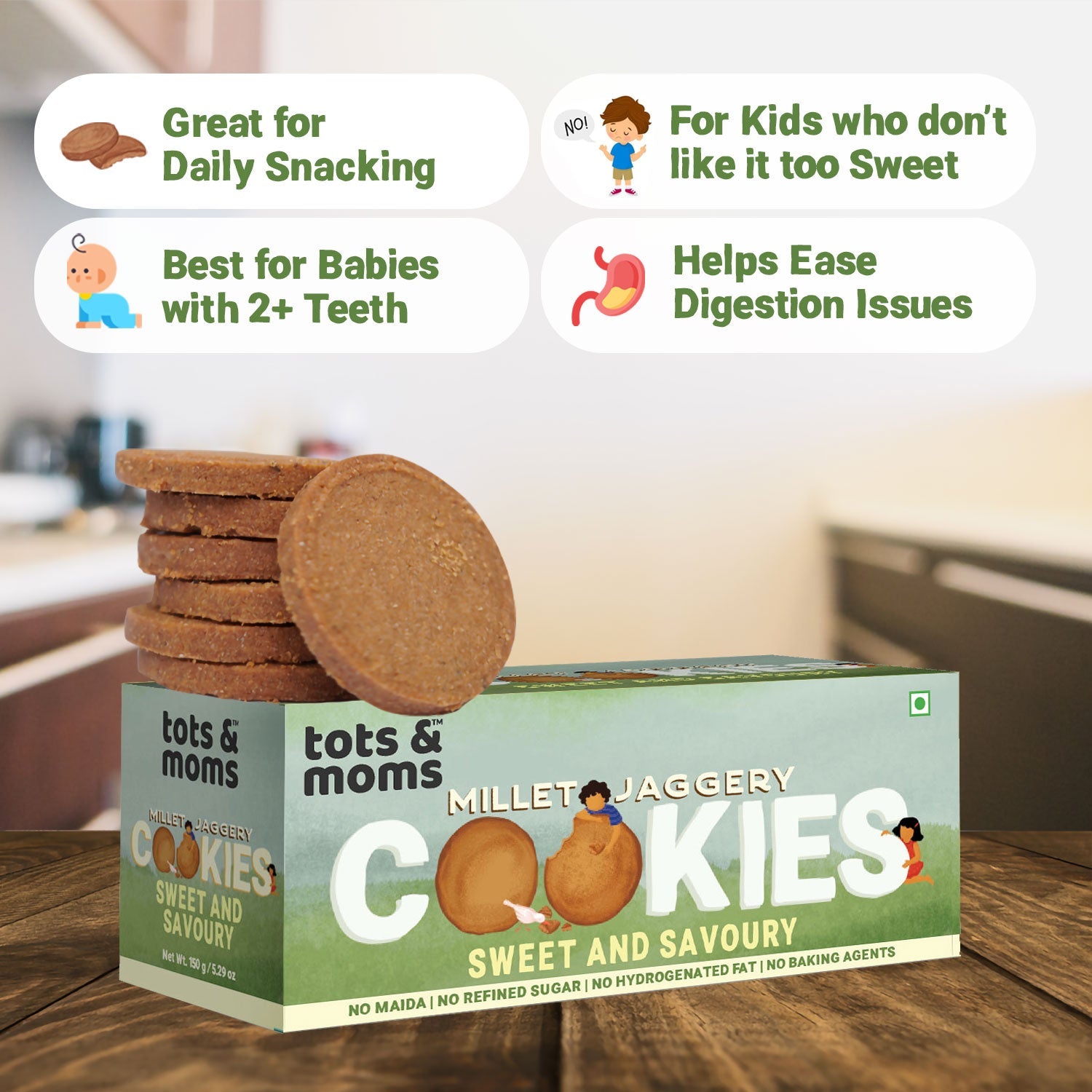 Tots & Moms Millet & Jaggery Cookies - Sweet & Savory | 150g - HS07