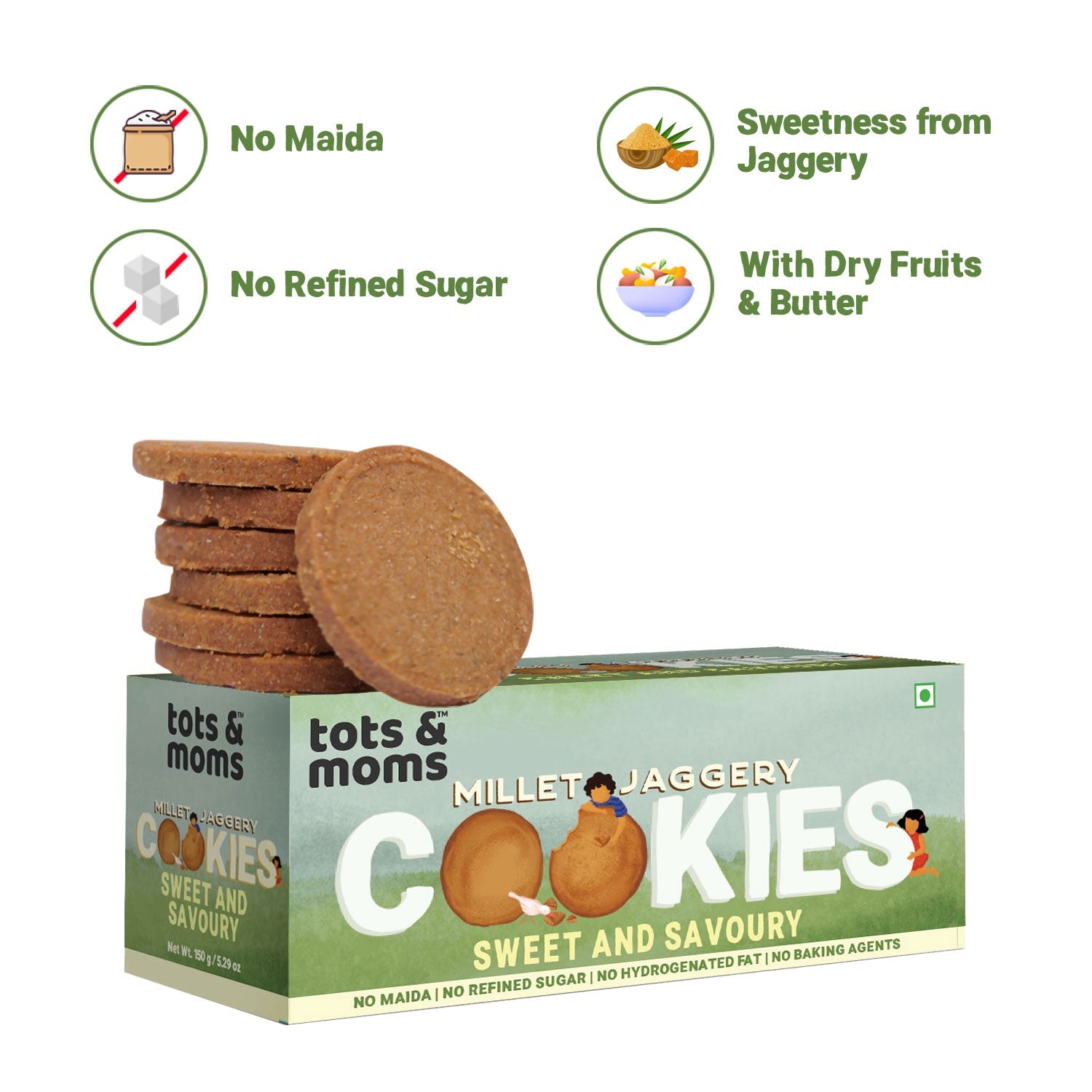 Tots & Moms Millet & Jaggery Cookies - Sweet & Savory | 150g - HS07