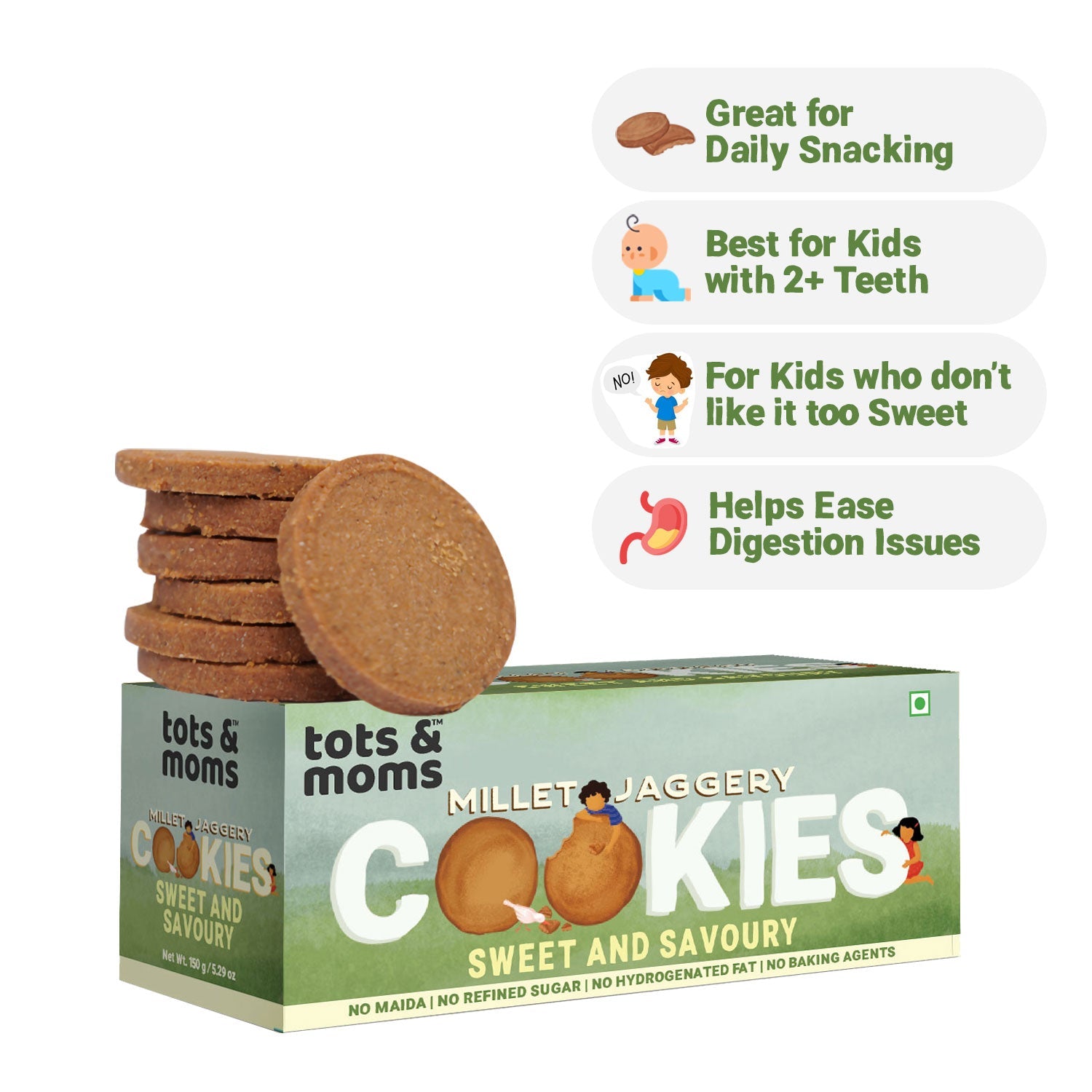 Tots & Moms Millet & Jaggery Cookies - Sweet & Savory | 150g - HS07