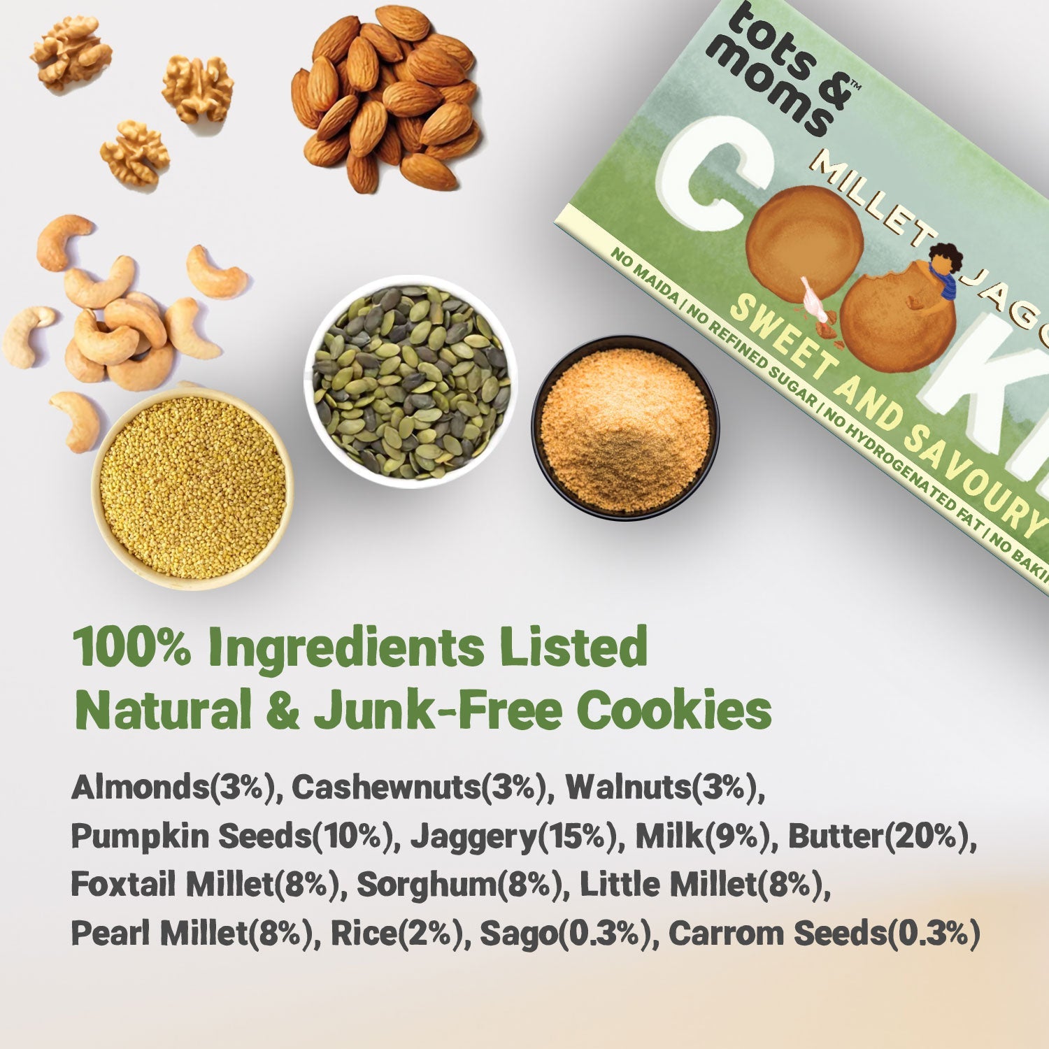 Tots & Moms Millet & Jaggery Cookies - Sweet & Savory | 150g - HS07