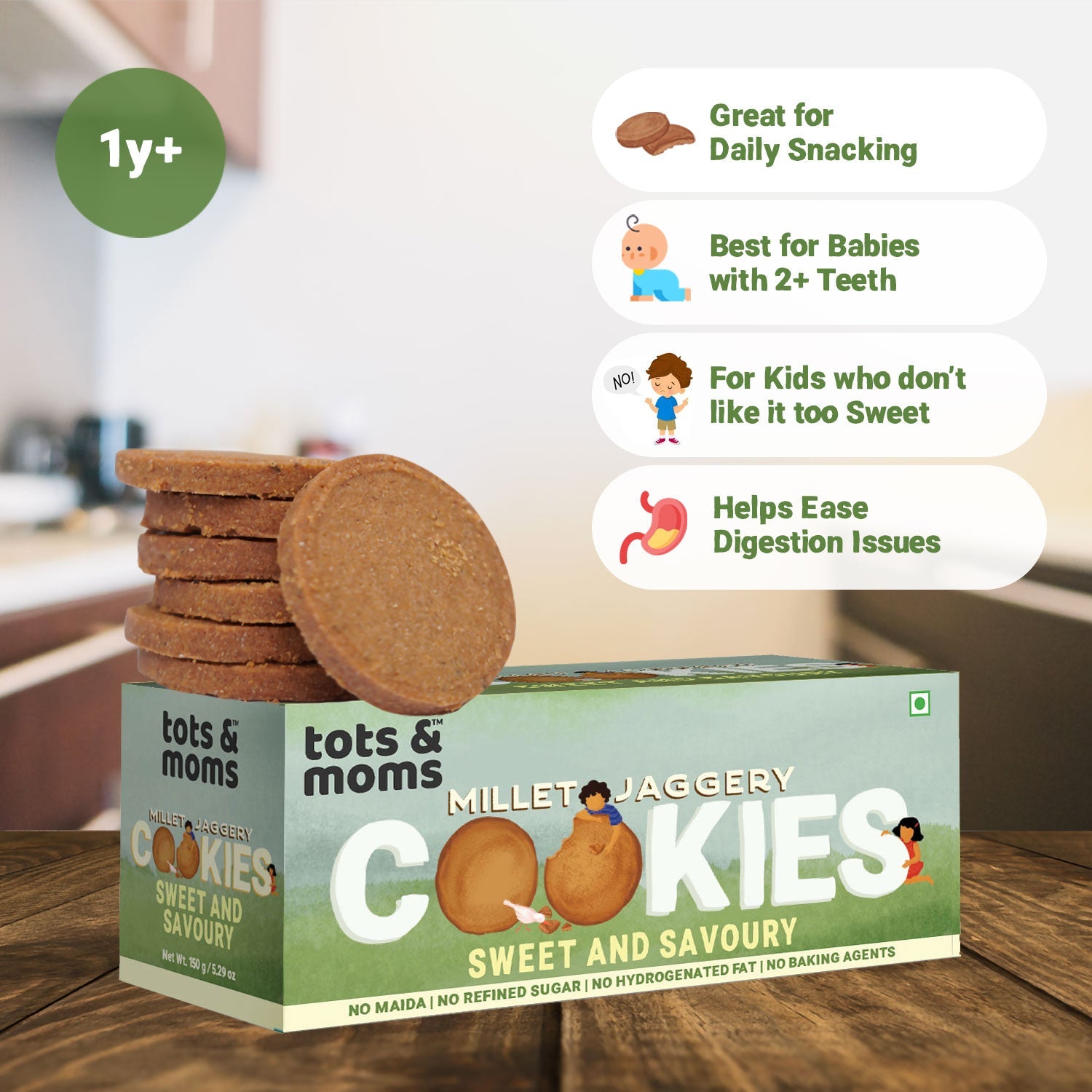 Tots & Moms Millet & Jaggery Cookies - Sweet & Savory | 150g - HS07