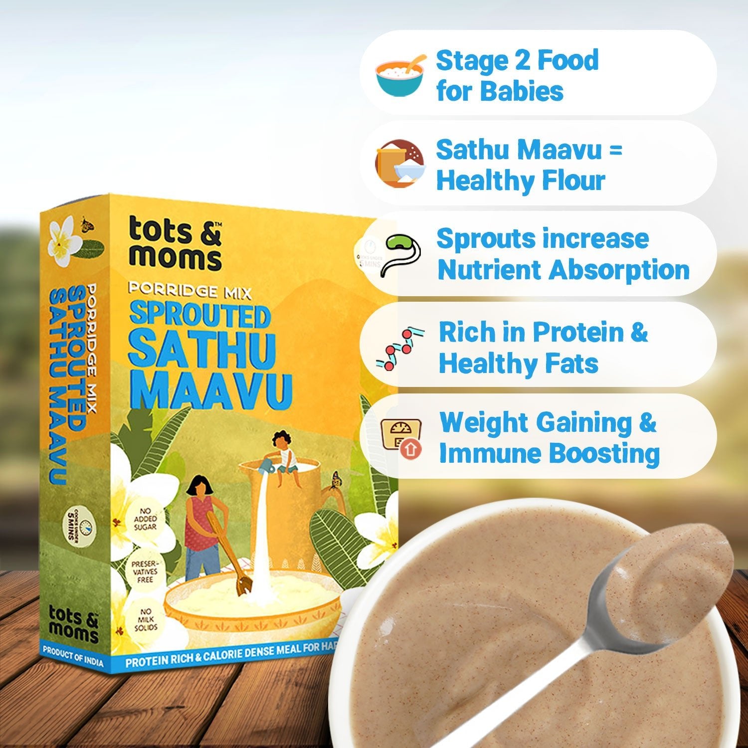 Tots & Moms Multigrain Porridge Mix - Sprouted Sathu Maavu - HP02