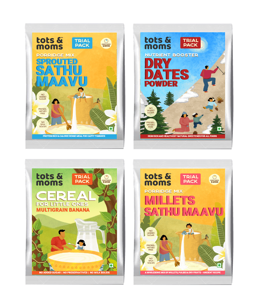 Tots & Moms Multigrain Trial Pack with Dates Powder | 4 Packs | 50g each - TP4