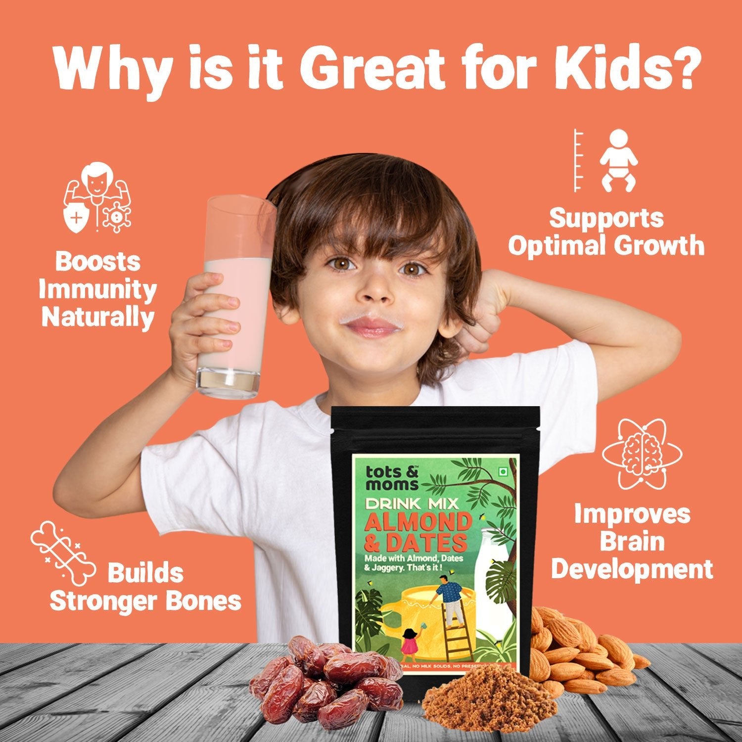 Tots & Moms No Sugar Brain Boosting Drink Mix - Almond & Dates 200g - DM07