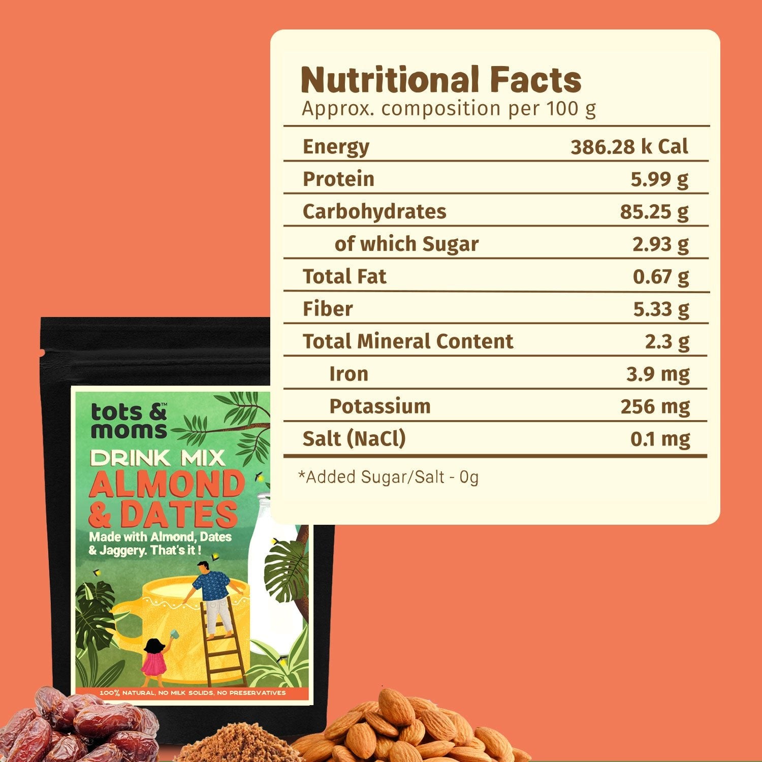 Tots & Moms No Sugar Brain Boosting Drink Mix - Almond & Dates 200g - DM07