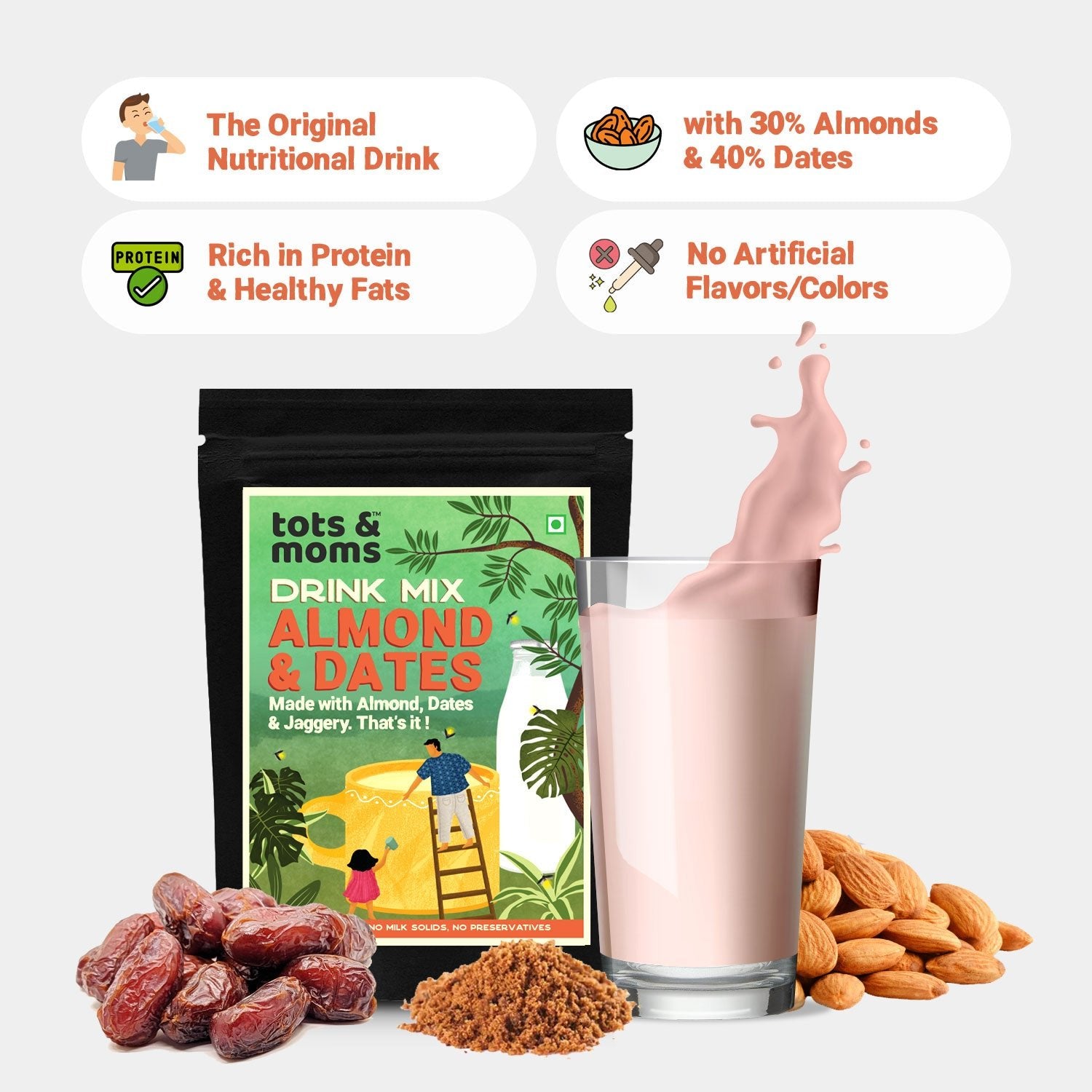 Tots & Moms No Sugar Brain Boosting Drink Mix - Almond & Dates 200g - DM07