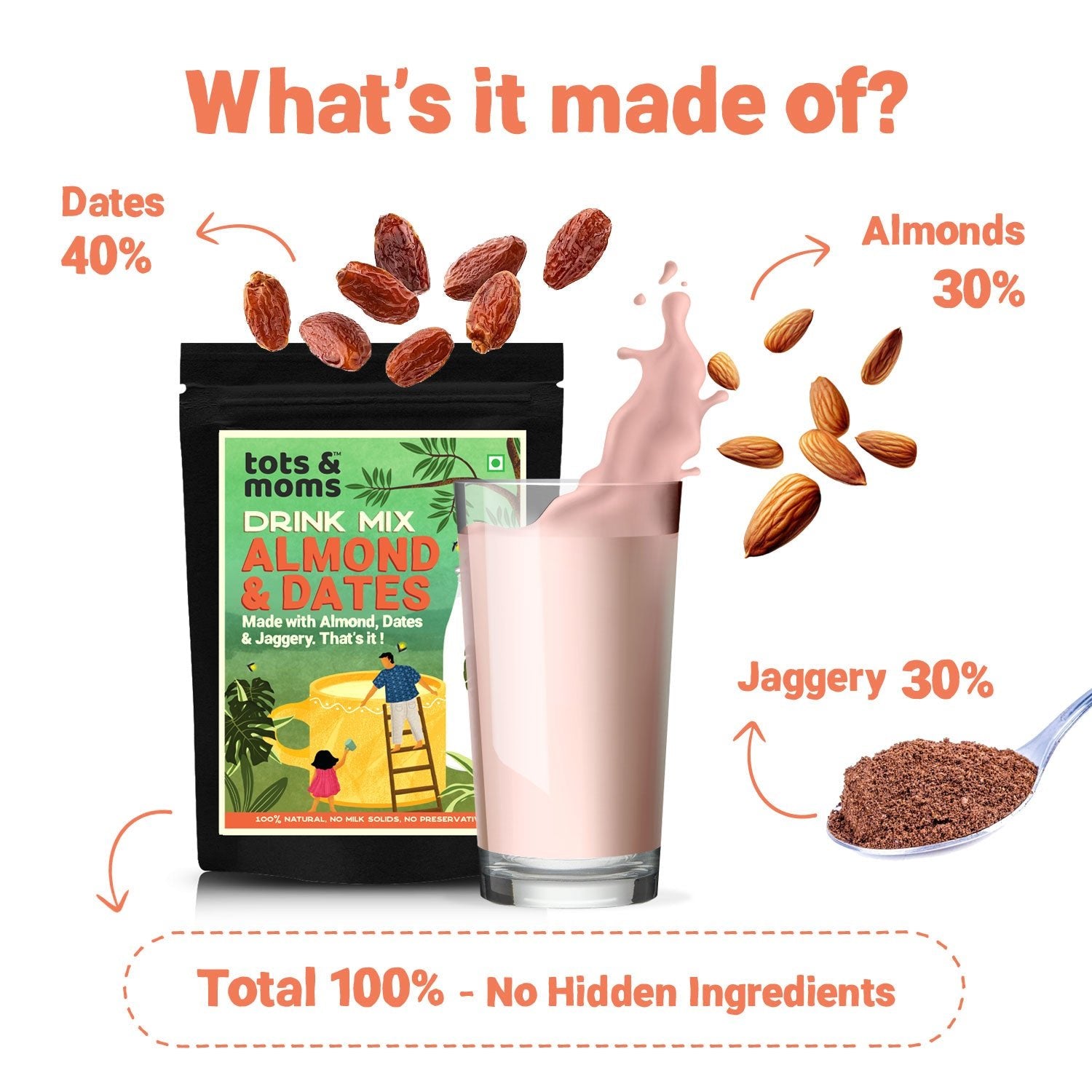 Tots & Moms No Sugar Brain Boosting Drink Mix - Almond & Dates 200g - DM07