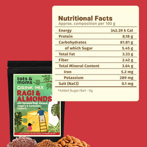 Tots & Moms No Sugar Drink Mix Sprouted Ragi & Almond Mix with Jaggery 200g - Baby Food