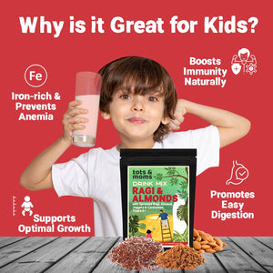 Tots & Moms No Sugar Drink Mix Sprouted Ragi & Almond Mix with Jaggery 200g - Baby Food