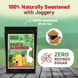 Tots & Moms No Sugar Drink Mix Sprouted Ragi & Almond Mix with Jaggery 200g - Baby Food