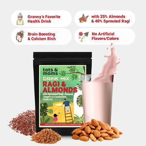 Tots & Moms No Sugar Drink Mix Sprouted Ragi & Almond Mix with Jaggery 200g - Baby Food