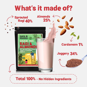 Tots & Moms No Sugar Drink Mix Sprouted Ragi & Almond Mix with Jaggery 200g - Baby Food