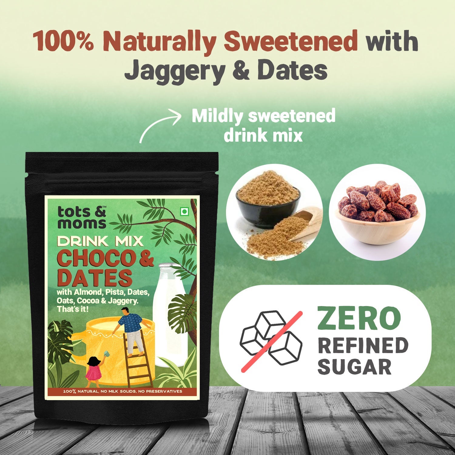 Tots & Moms No Sugar Iron Rich Choco Dates Drink Mix with Jaggery 200g - Baby Food