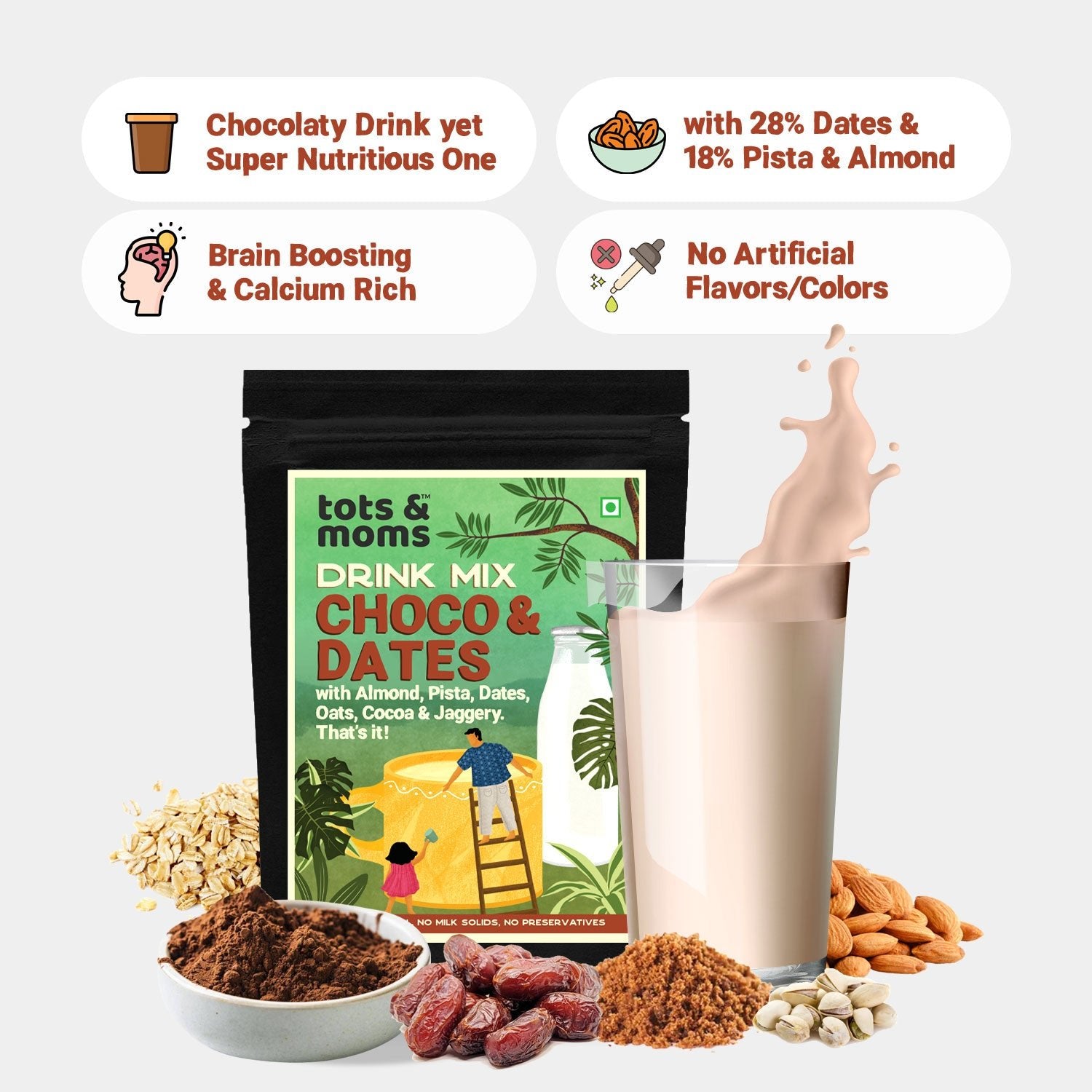 Tots & Moms No Sugar Iron Rich Choco Dates Drink Mix with Jaggery 200g - Baby Food