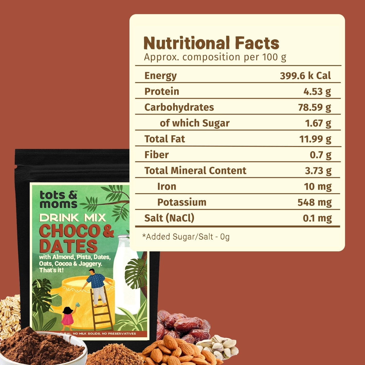 Tots & Moms No Sugar Iron Rich Choco Dates Drink Mix with Jaggery 200g - Baby Food