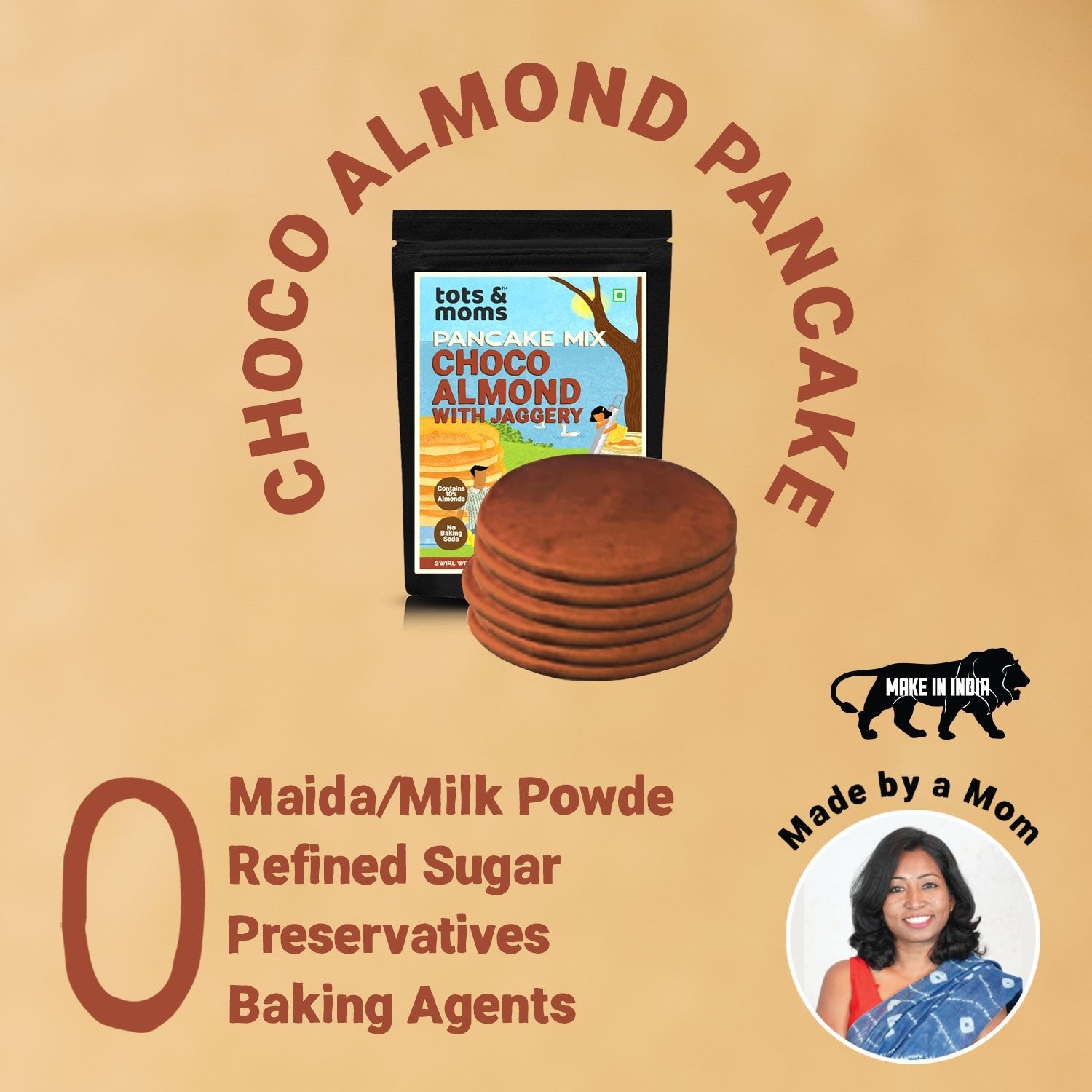 Tots & Moms NO Sugar NO Maida Pancake Mix - Choco Almond 250g - HS01