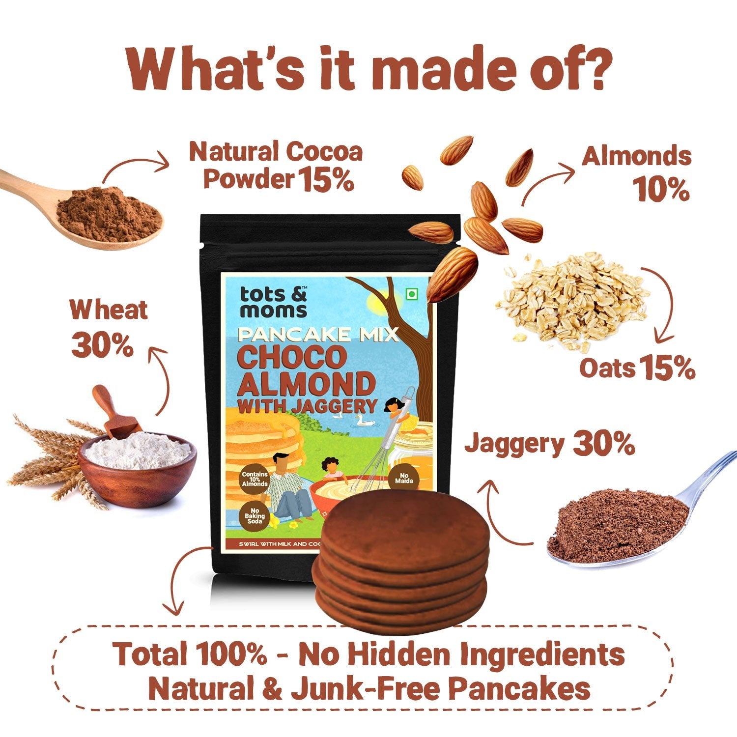 Tots & Moms NO Sugar NO Maida Pancake Mix - Choco Almond 250g - HS01