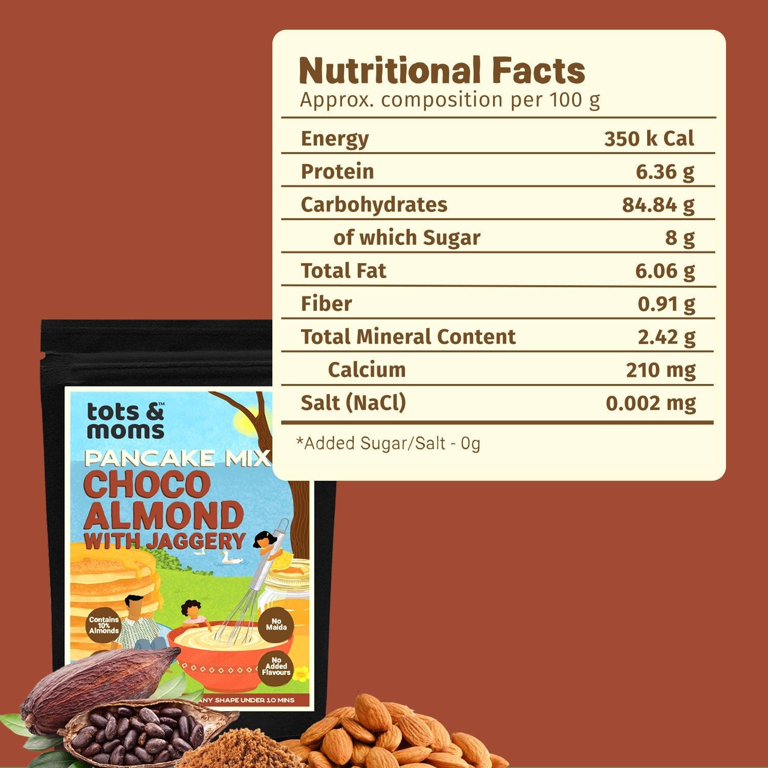 Tots & Moms NO Sugar NO Maida Pancake Mix - Choco Almond 250g - HS01