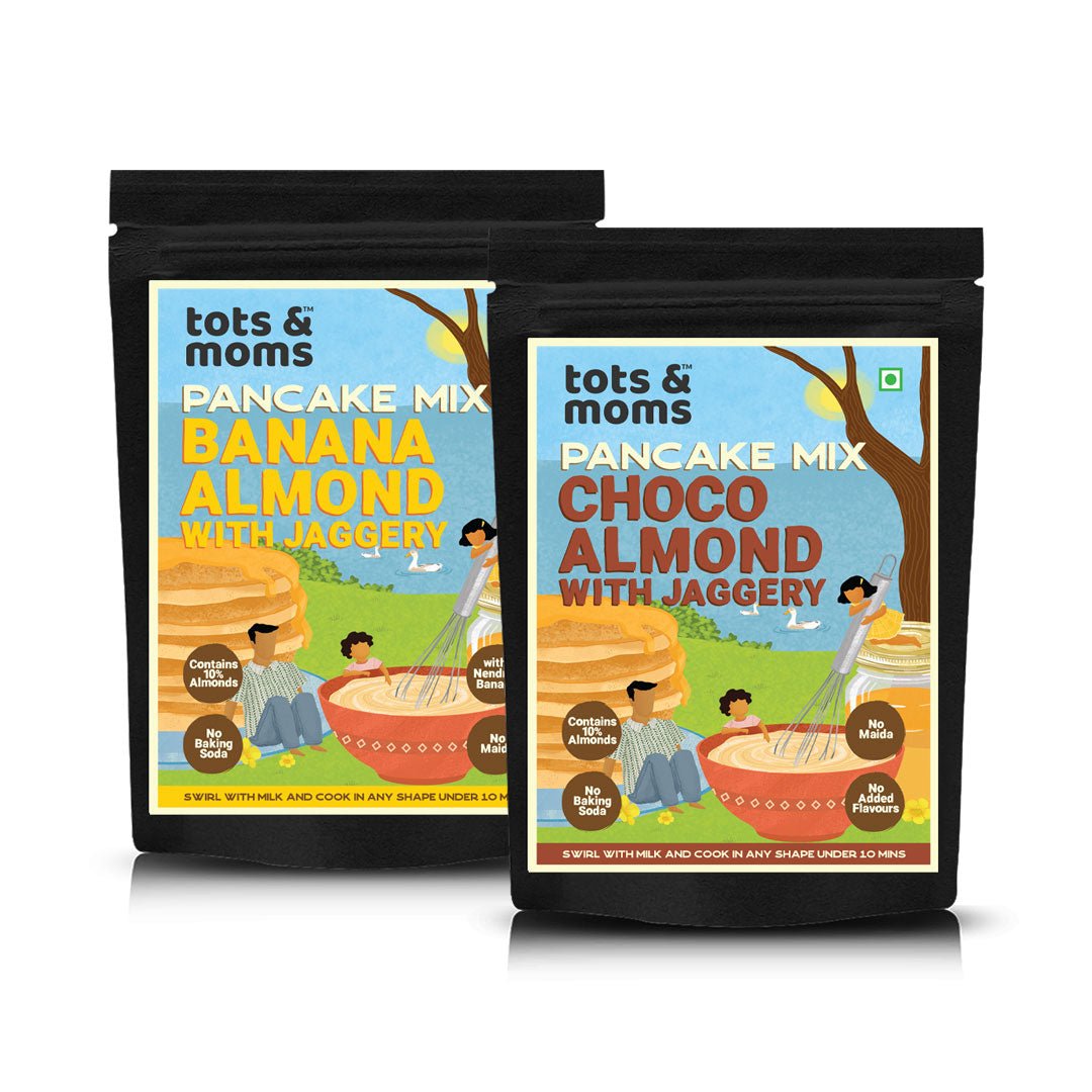 Tots & Moms Pancake Combo | Choco Almonds with Jaggery | Banana Almonds with Jaggery | 250g each - HS12