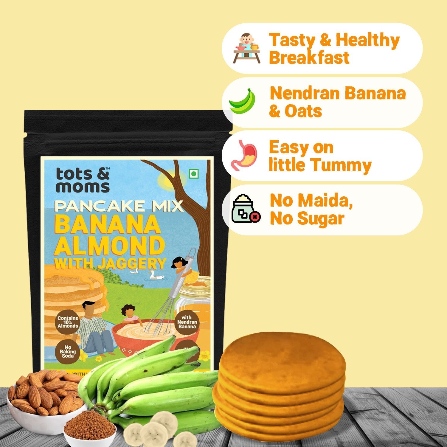 Tots & Moms Pancake Combo | Choco Almonds with Jaggery | Banana Almonds with Jaggery | 250g each - HS12