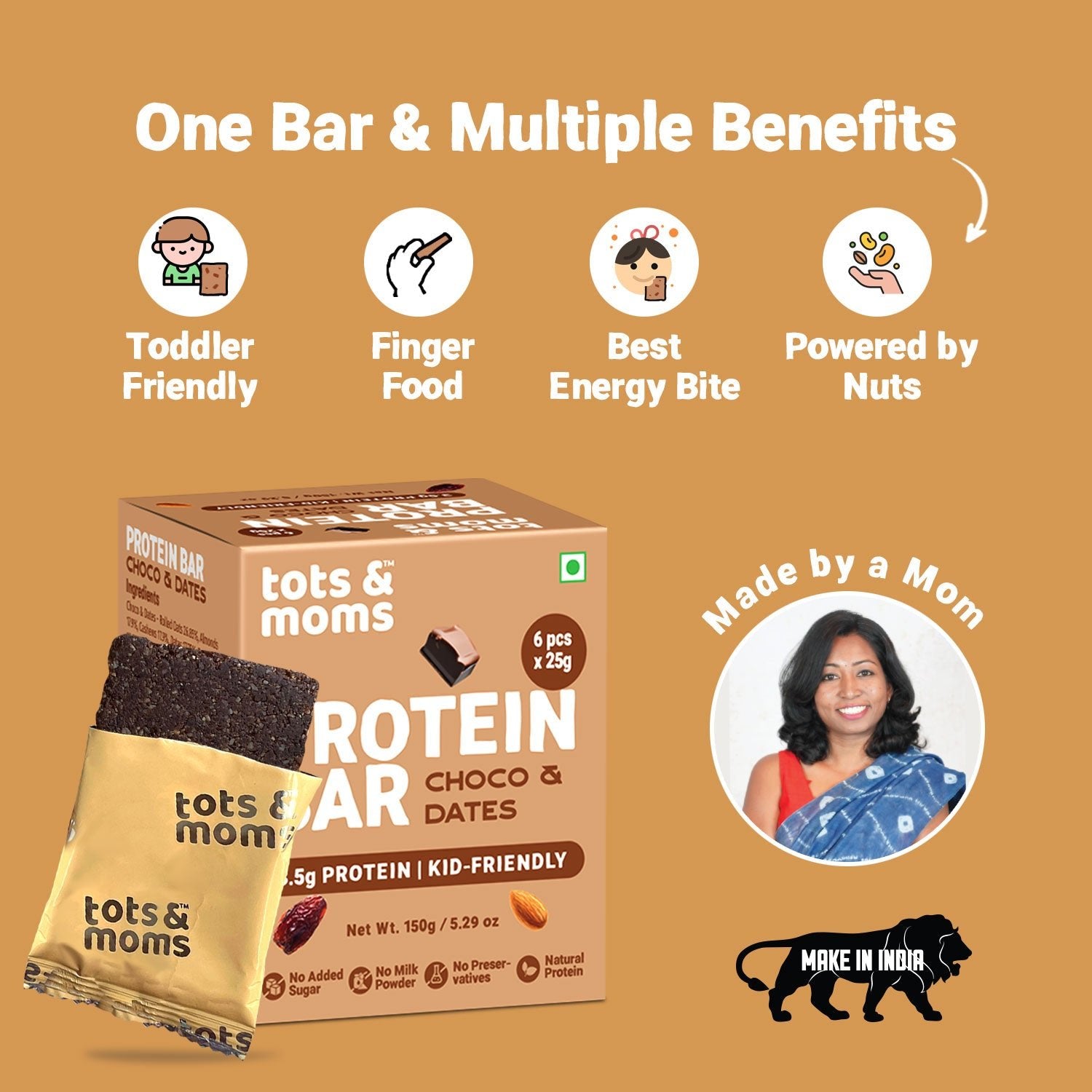 Tots & Moms Protein Bar - Choco & Dates Bar - 150g - HS10
