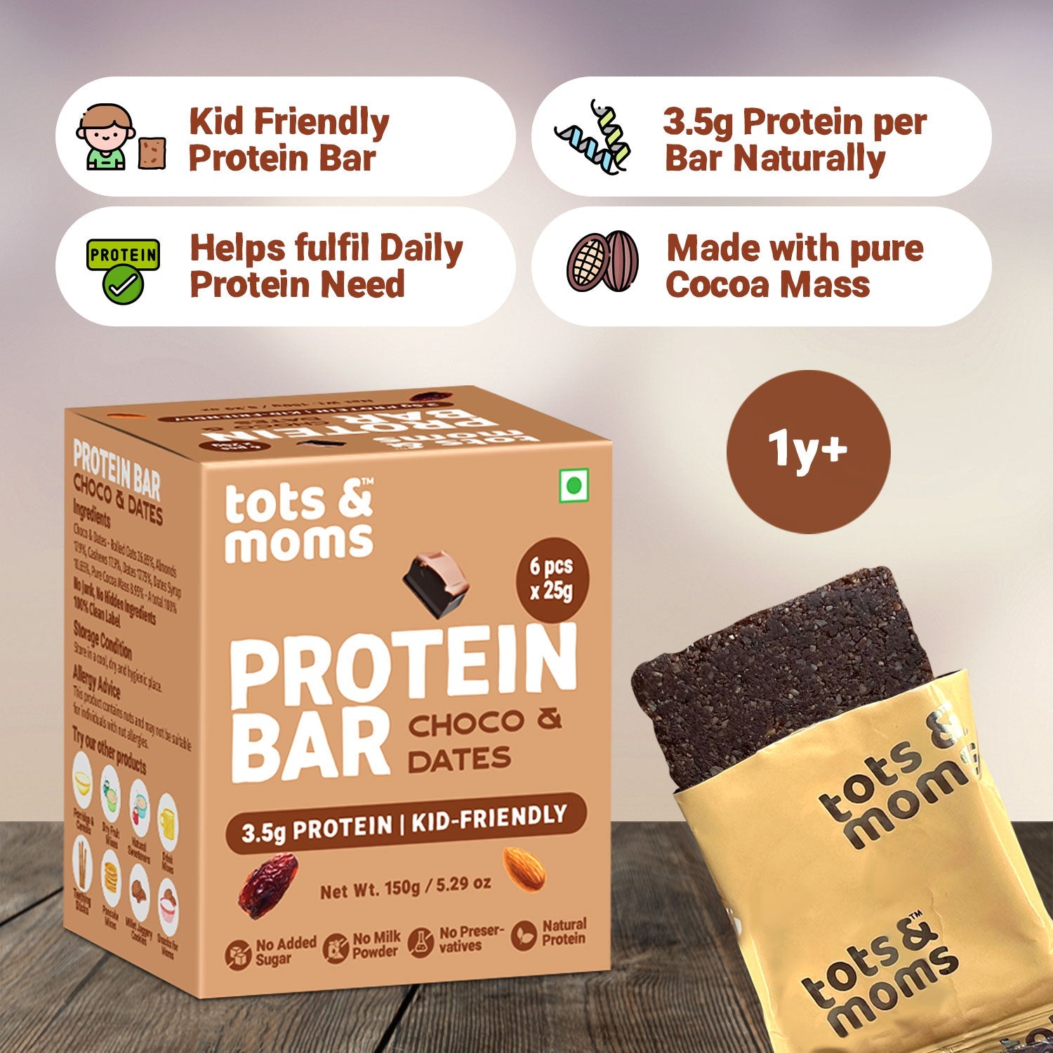 Tots & Moms Protein Bar - Choco & Dates Bar - 150g - HS10