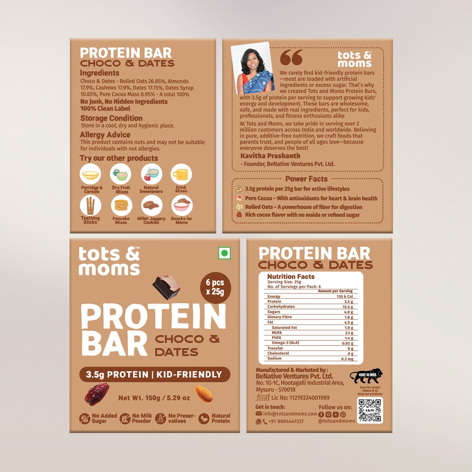 Tots & Moms Protein Bar - Choco & Dates Bar - 150g - HS10
