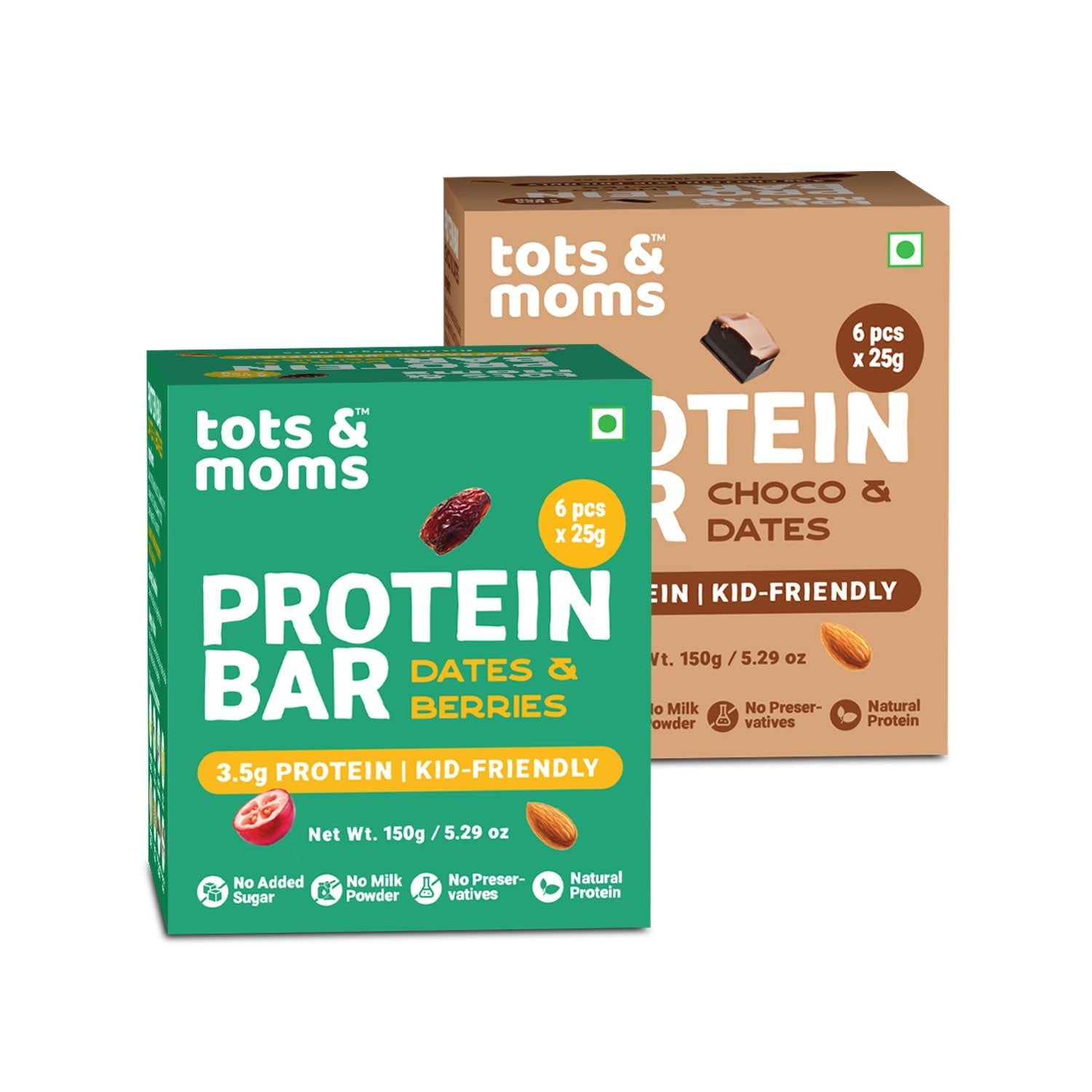Tots & Moms Protein Bar - Choco & Dates Bar | Dates & Berries Bar | 150g each - HS1011