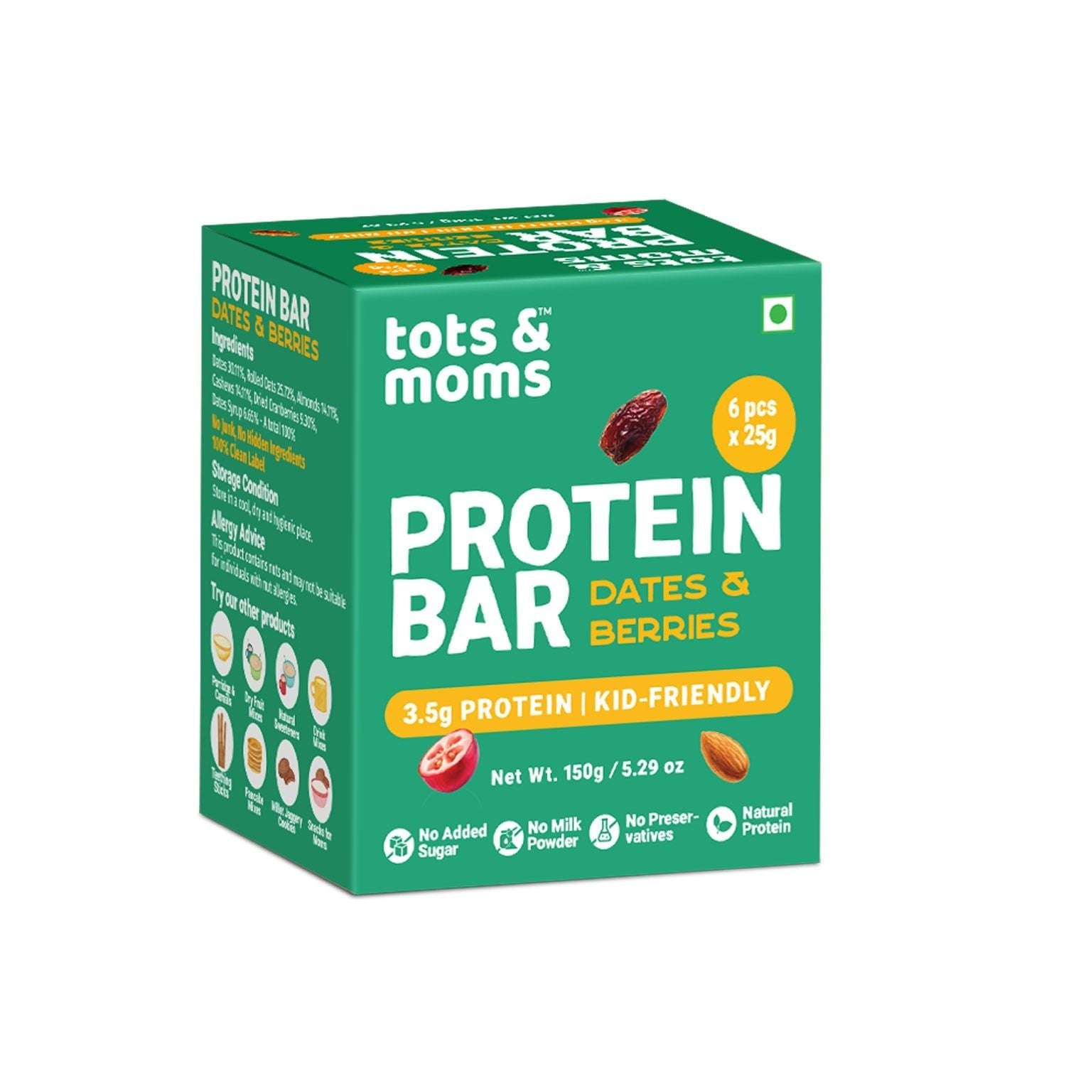 Tots & Moms Protein Bar - Dates & Berries Bar - 150g - HS11