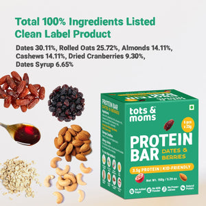 Tots & Moms Protein Bar - Dates & Berries Bar - 150g - HS11