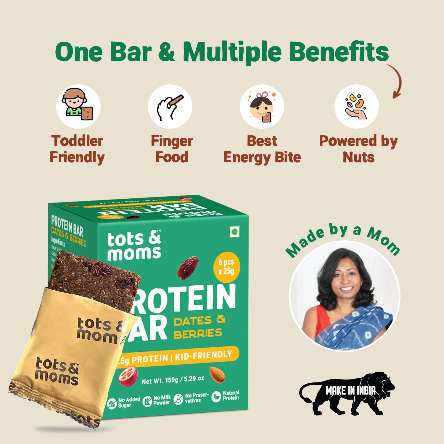 Tots & Moms Protein Bar - Dates & Berries Bar - 150g - HS11