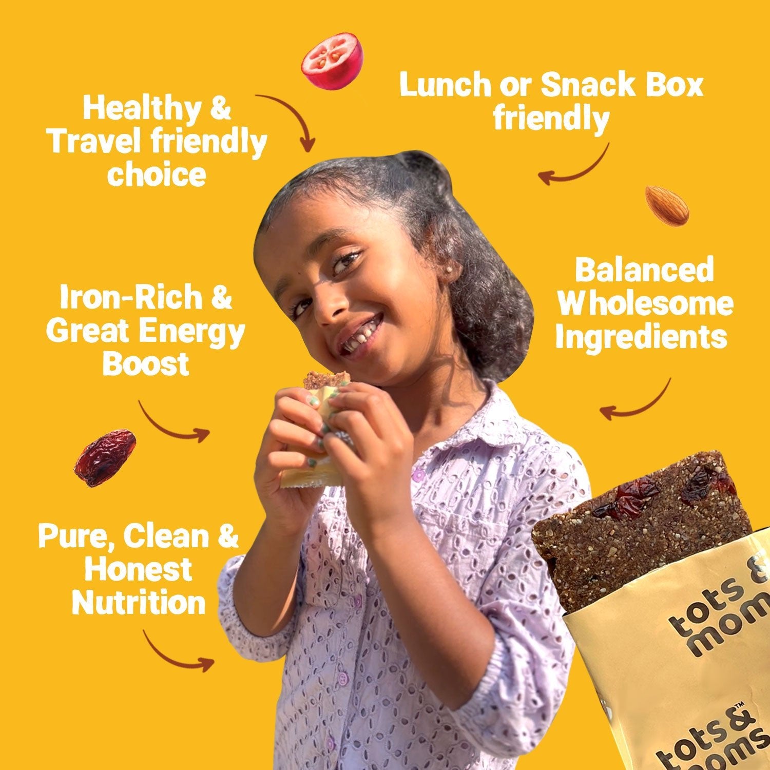 Tots & Moms Protein Bar - Dates & Berries Bar - 150g - HS11
