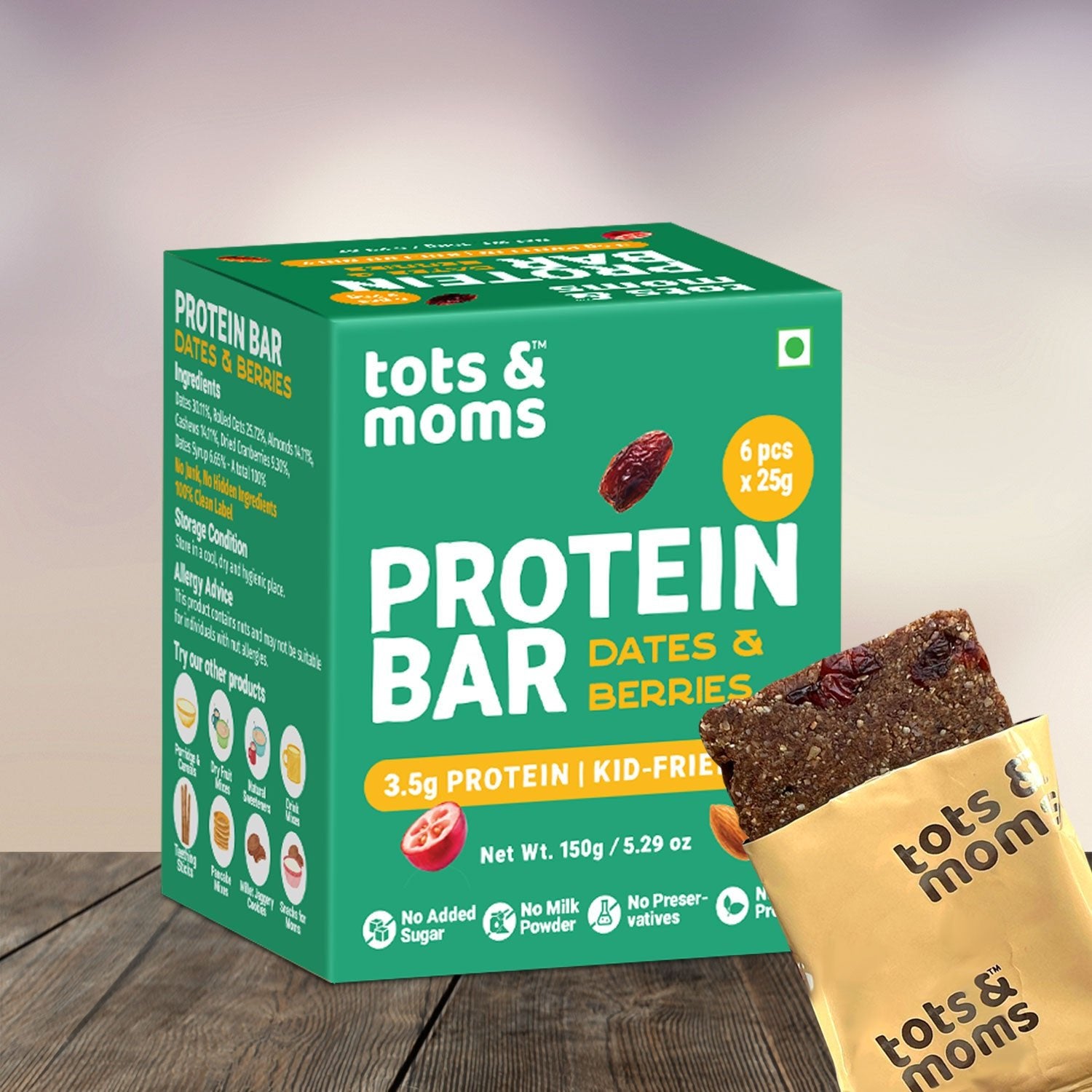 Tots & Moms Protein Bar - Dates & Berries Bar - 150g - HS11