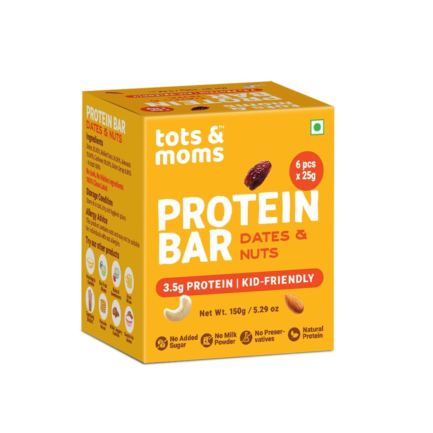 Tots & Moms Protein Bar - Dates & Nuts Bar - 150g - HS09