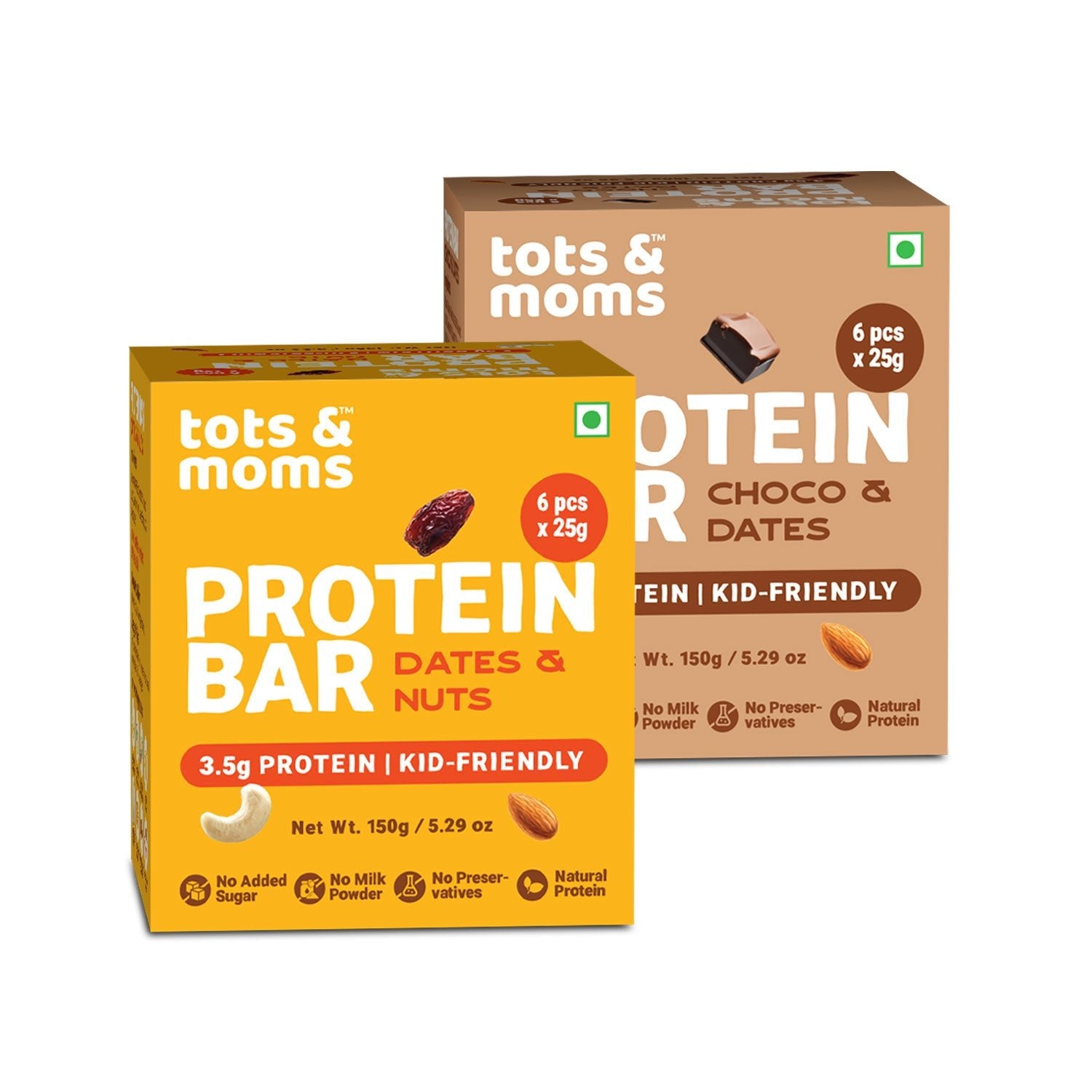 Tots & Moms Protein Bar - Dates & Nuts Bar | Choco & Dates Bar | 150g each - HS910