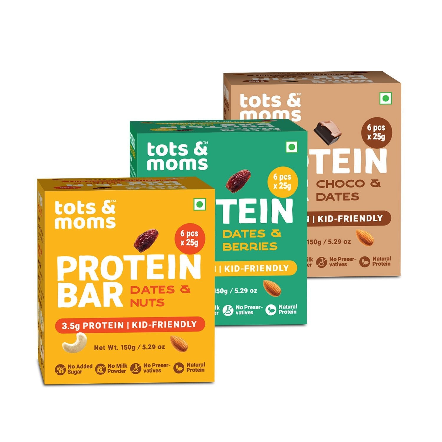 Tots & Moms Protein Bar - Dates & Nuts Bar | Choco & Dates Bar | Dates & Berries Bar | 150g each - HS91011