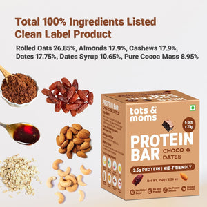 Tots & Moms Protein Bar - Dates & Nuts Bar | Choco & Dates Bar | Dates & Berries Bar | 150g each - HS91011