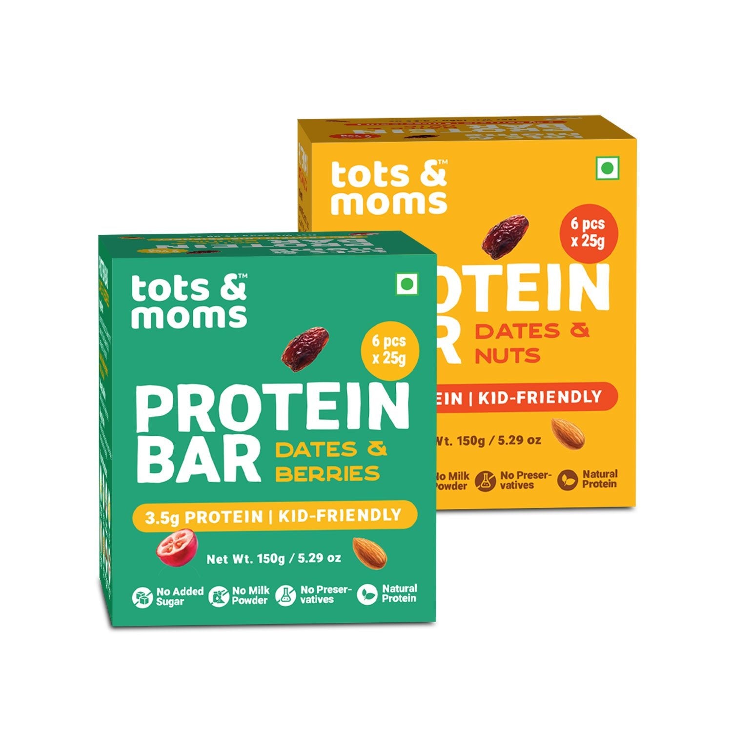 Tots & Moms Protein Bar - Dates & Nuts Bar | Dates & Berries Bar | 150g each - HS911