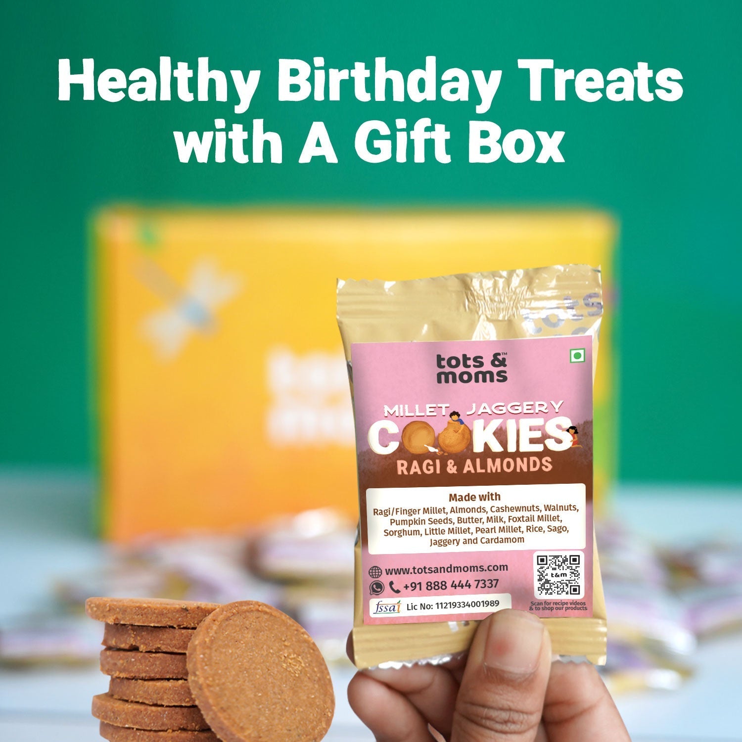 Tots & Moms Ragi & Almonds Birthday Cookies | Millet & Jaggery Snacks for Kids | No Sugar, No Maida | Baked & Guilt - Free | Healthy Treats for Children - HS05PO50
