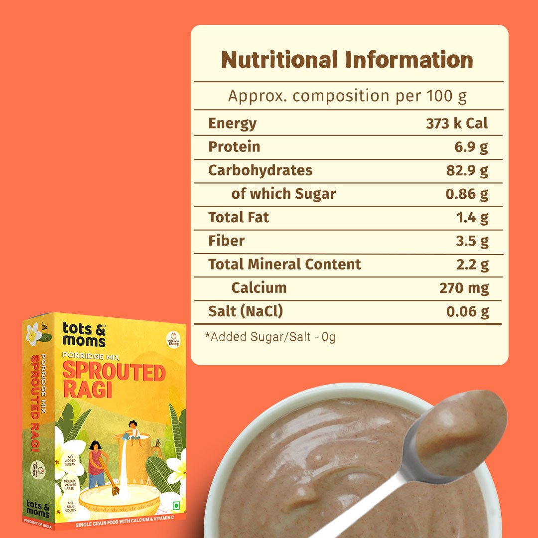 Tots & Moms Sprouted Ragi Powder 200g | Nachni/Finger Millet Cereal, Molake Ragi Sari - HP04